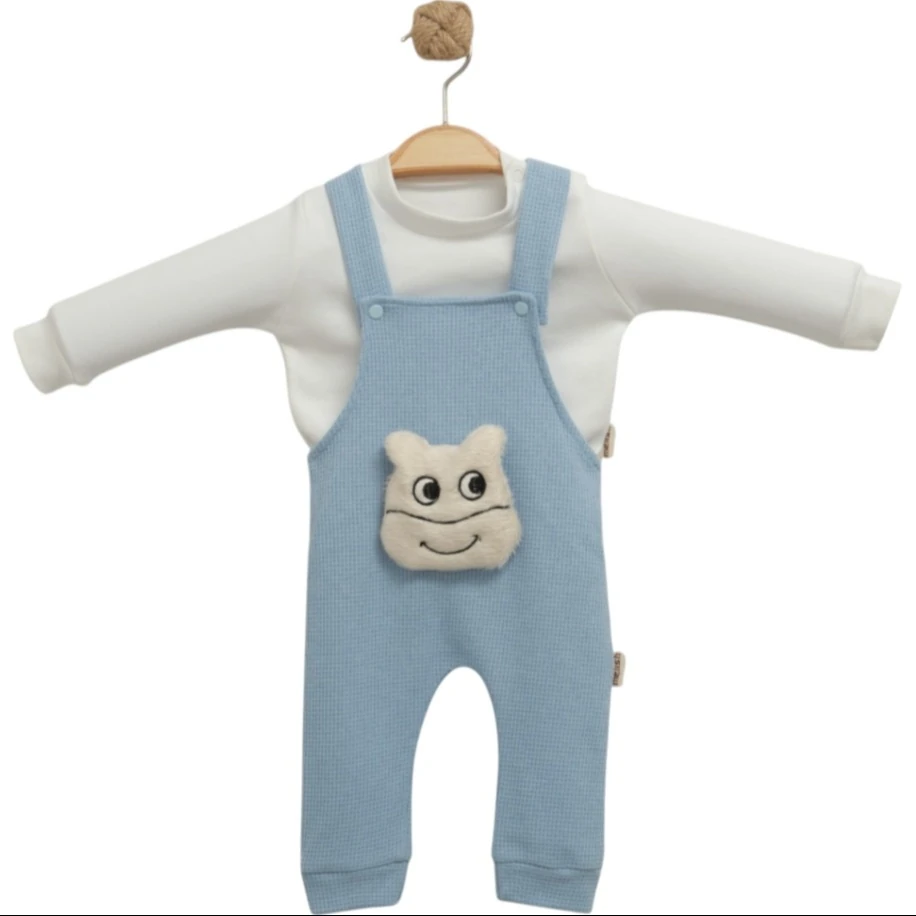 Mavi İnek Figürlü Bebek Salopet Takımı