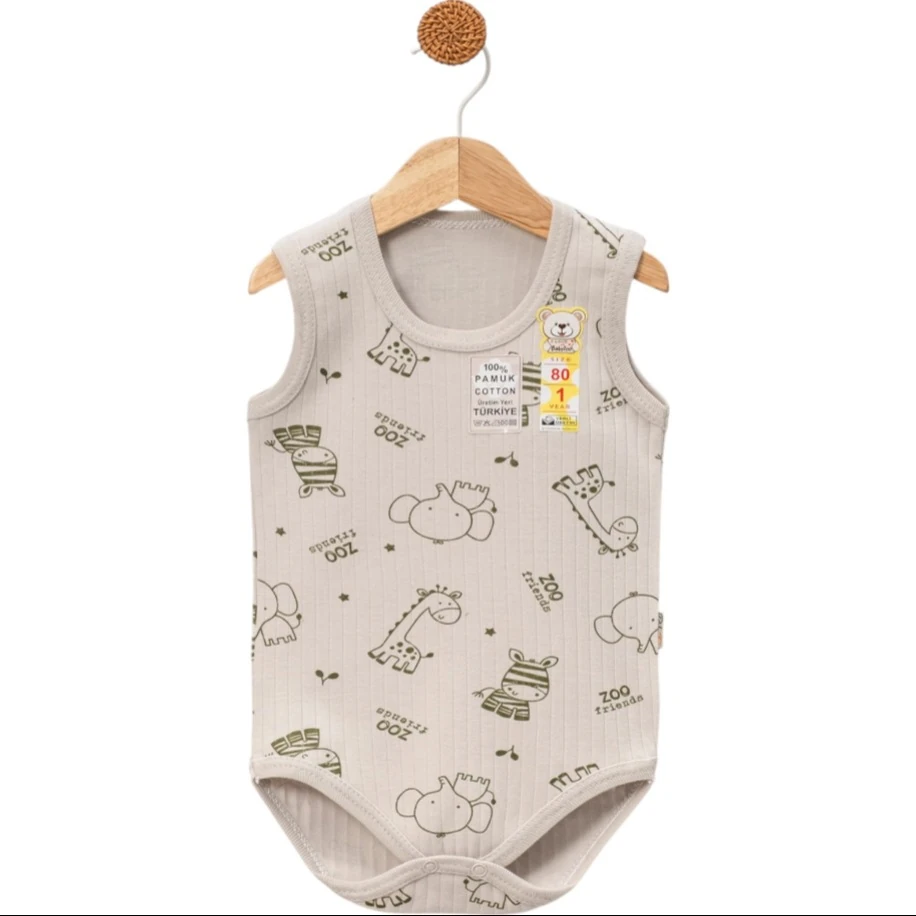 Safari Desenli Askılı Unisex Bebek Mavi Badi