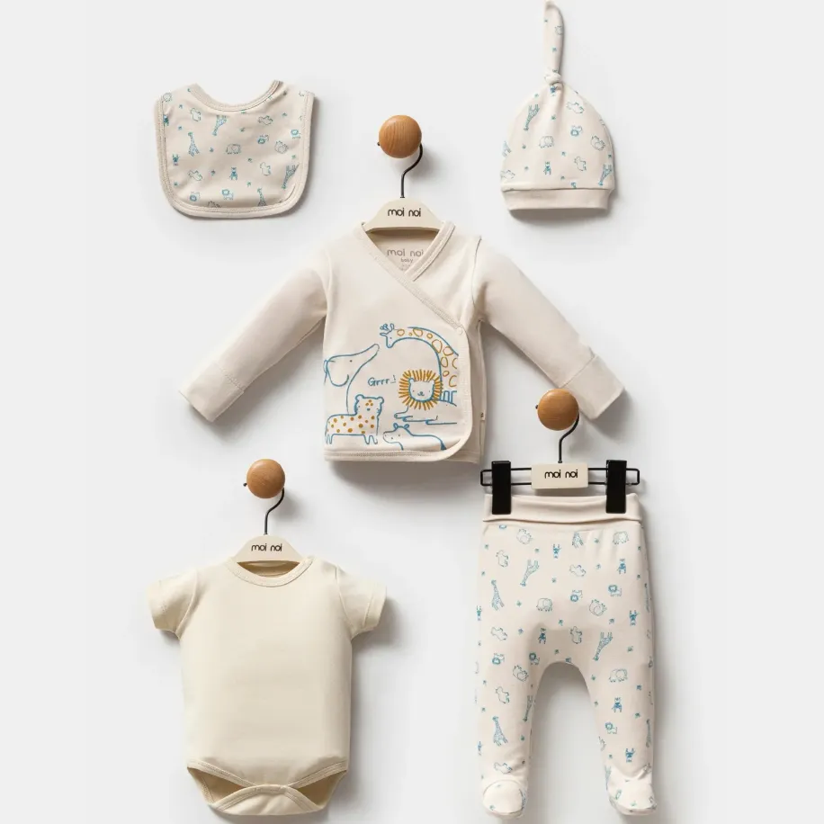 Safari Temalı 5’li Erkek Bebek Hastane Çıkış Seti