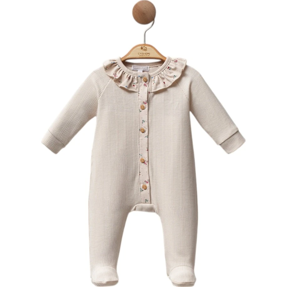 Krem Kız Bebek Patikli Tulum