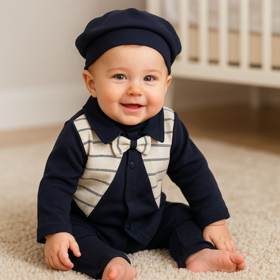 Lacivert Smokin Detaylı 5’li Erkek Bebek Takım Seti