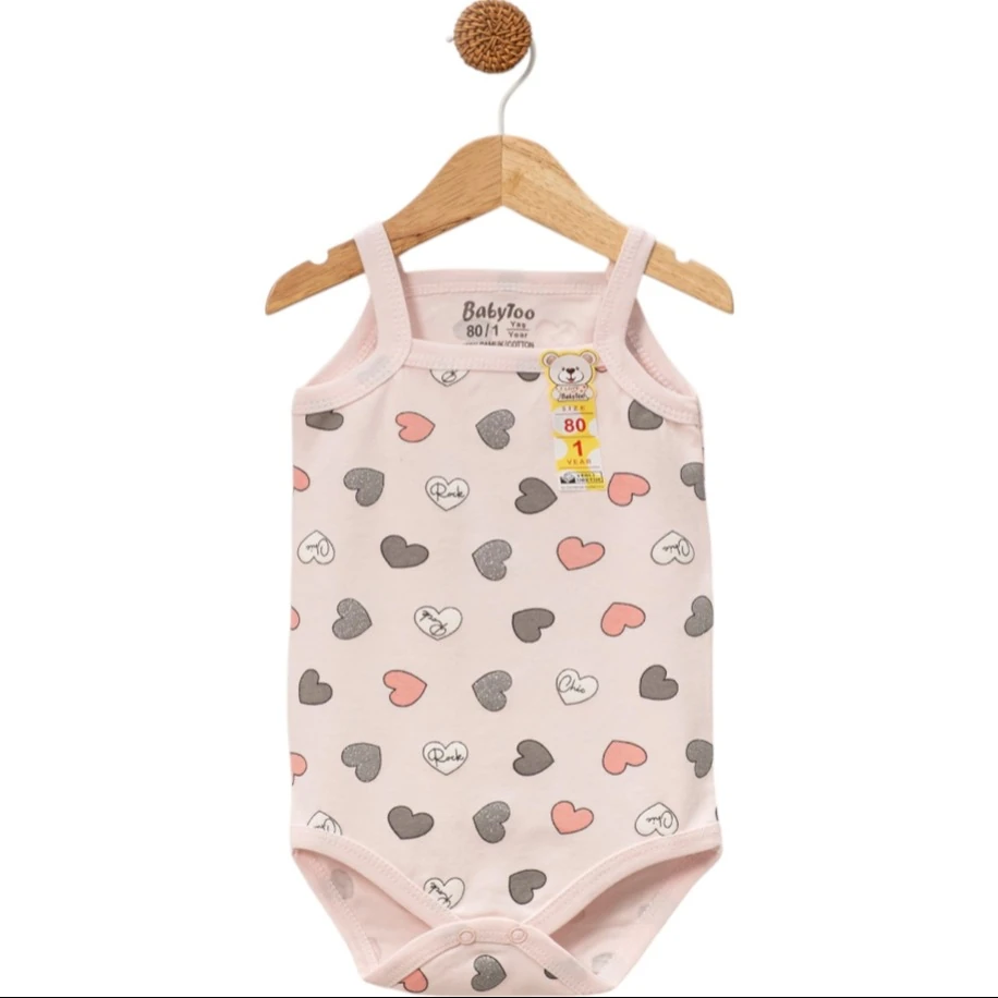 Simli Kalp Desenli İp Askılı Kız Bebek Badi