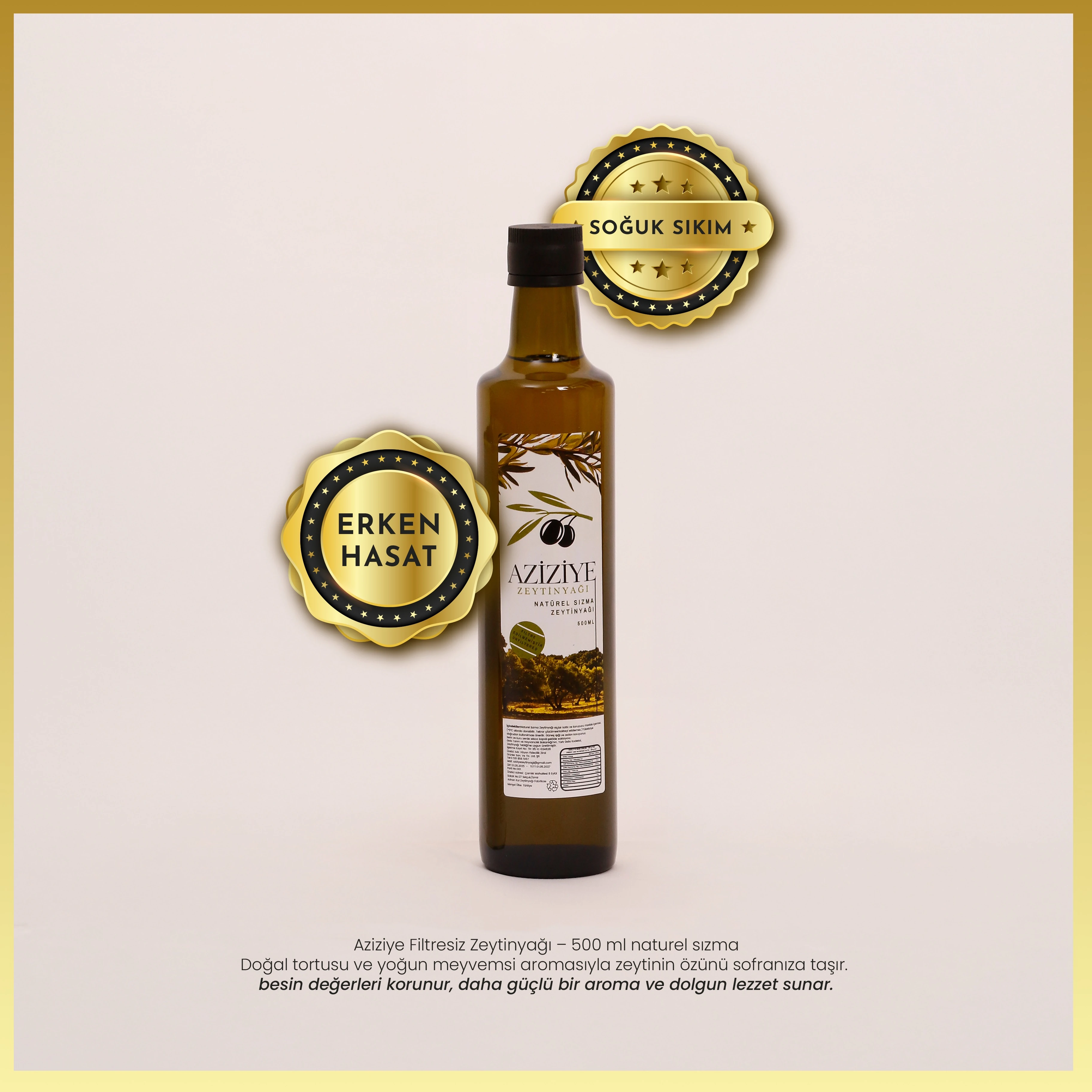 Aziziye Erken Hasat Soğuk Sıkım Natürel Sızma Zeytinyağı 500Ml