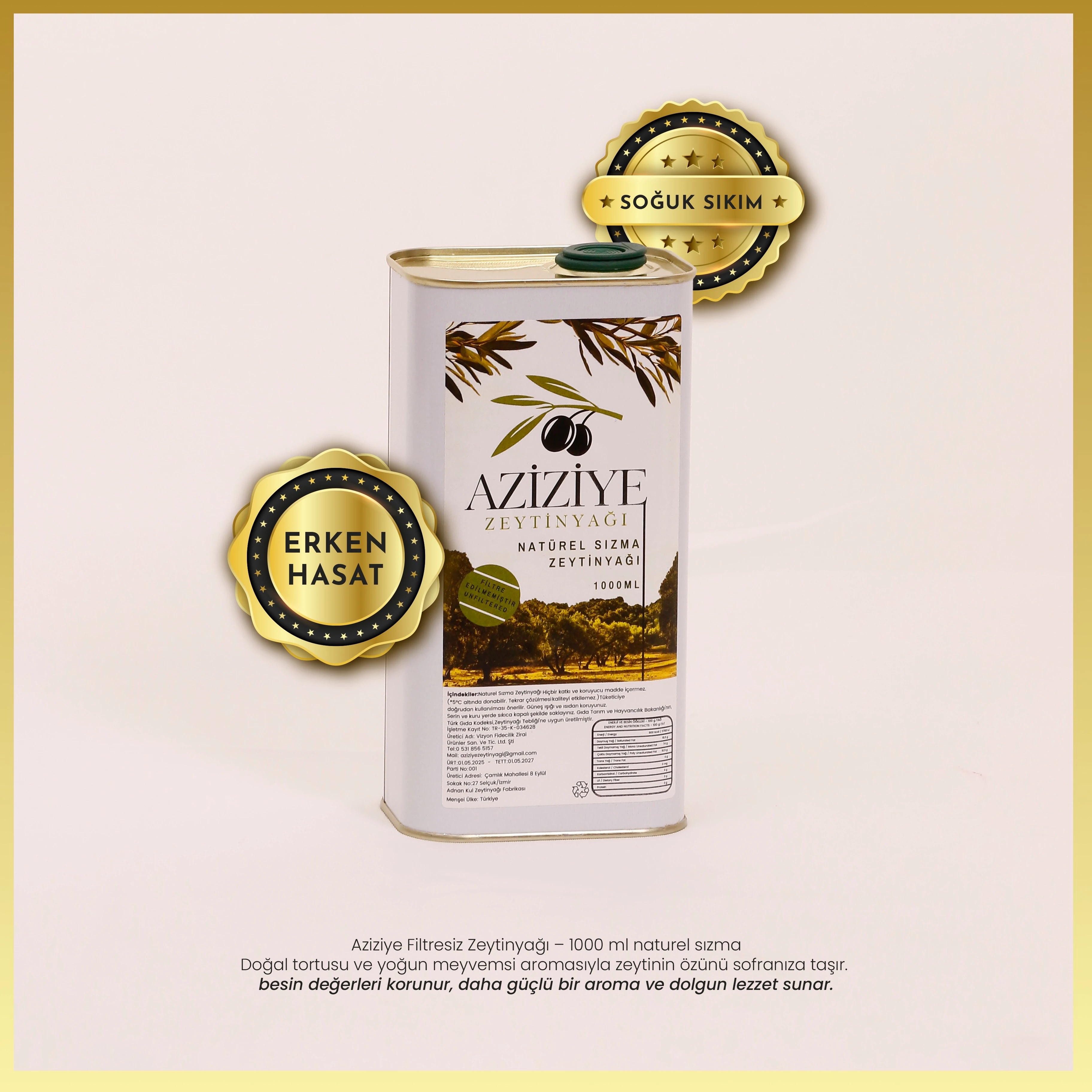 Aziziye Erken Hasat Natürel Sızma Zeytinyağı 1Lt