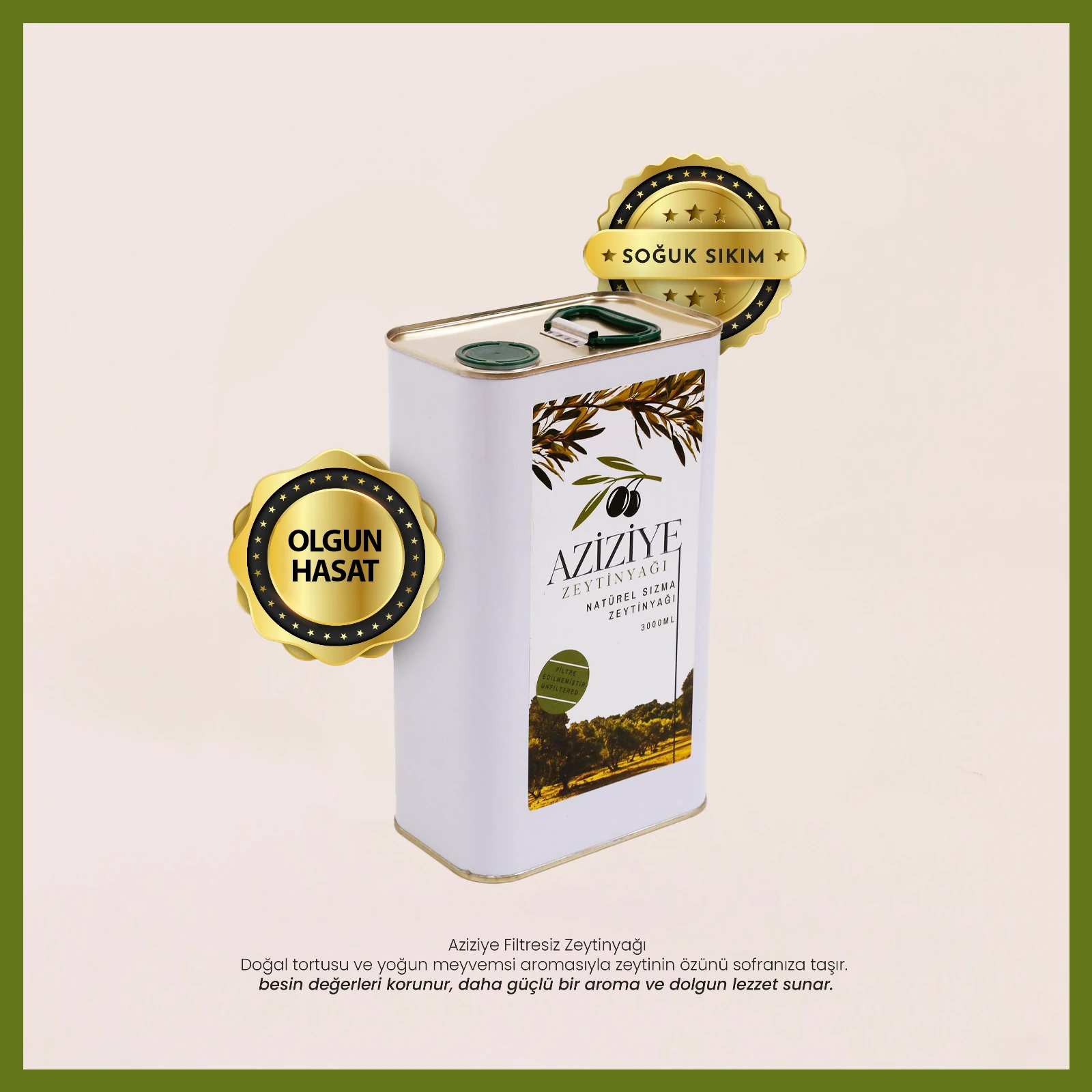 Aziziye Olgun Hasat Soğuk Sıkım Natürel Sızma Zeytinyağı 3Lt