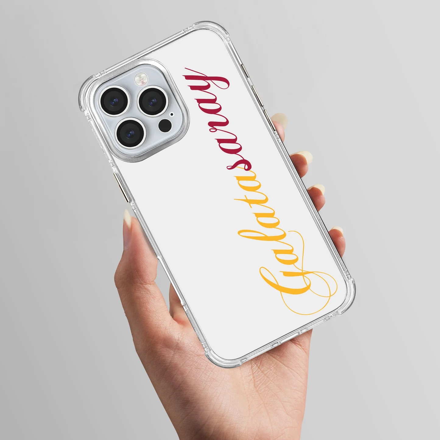 Galatasaray El Yazı Sarı Kırmızı Şeffaf Telefon Kılıfı