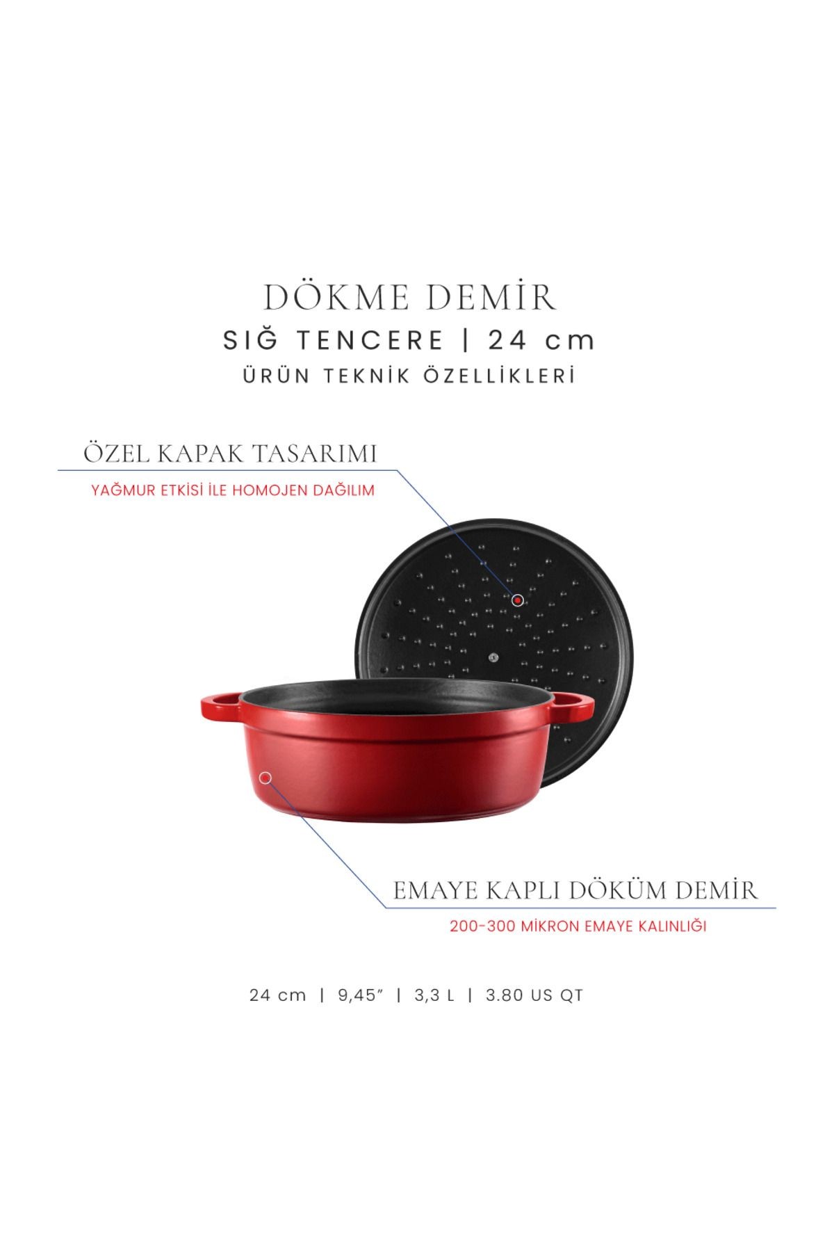 Voeux L'Amour Döküm Sığ Tencere 24 Cm