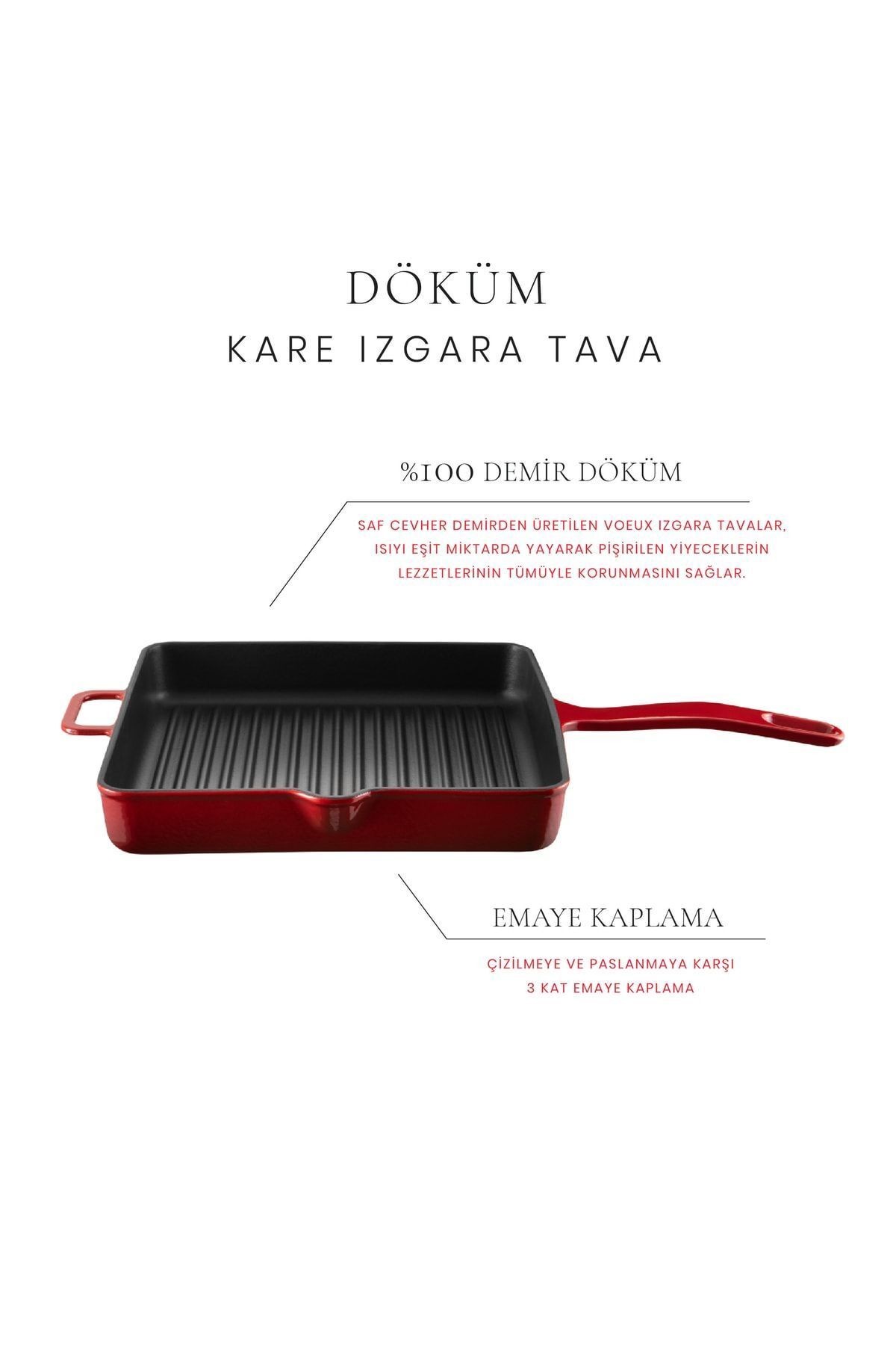Voeux L'Amour Döküm Kare Izgara Tava 30 cm