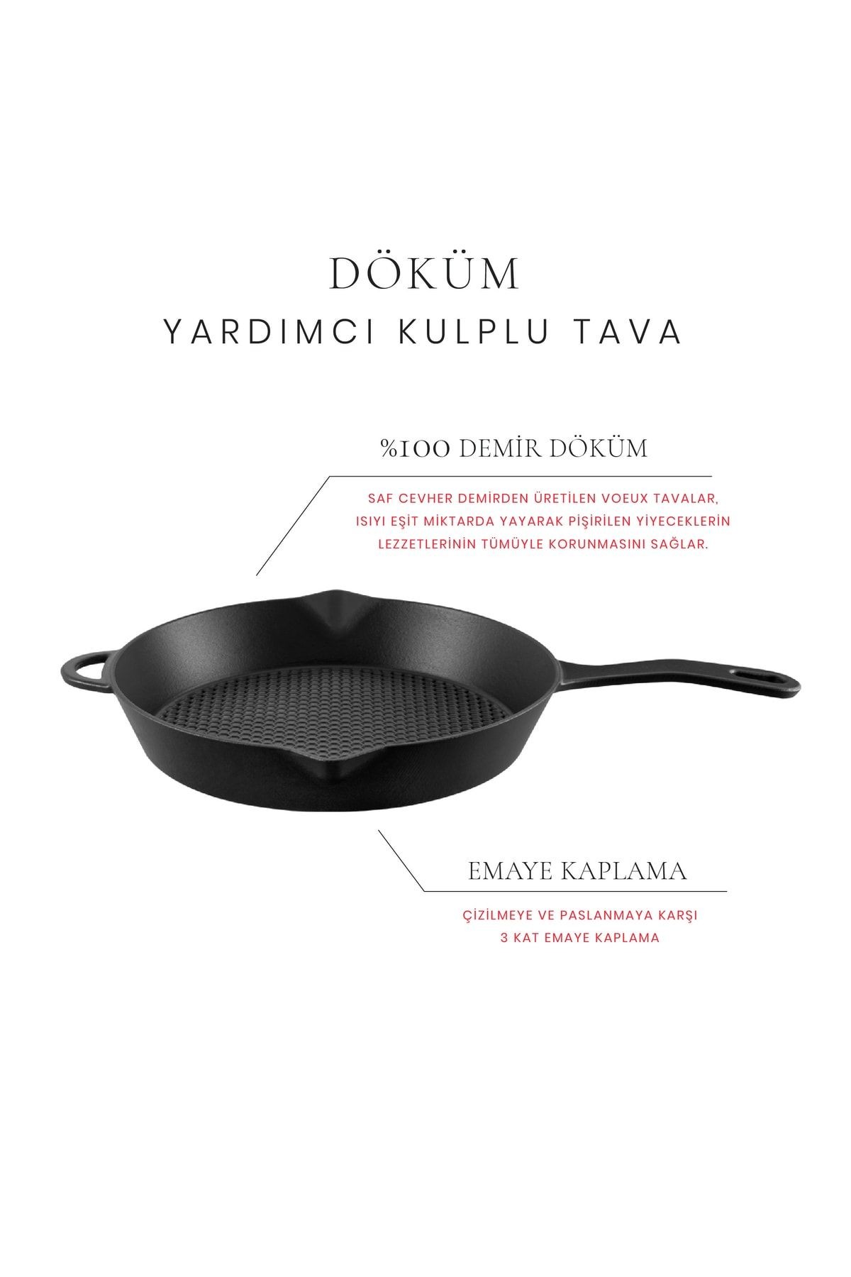 Voeux Elegance Yardımcı Kulplu Döküm Düz Tava 28Cm