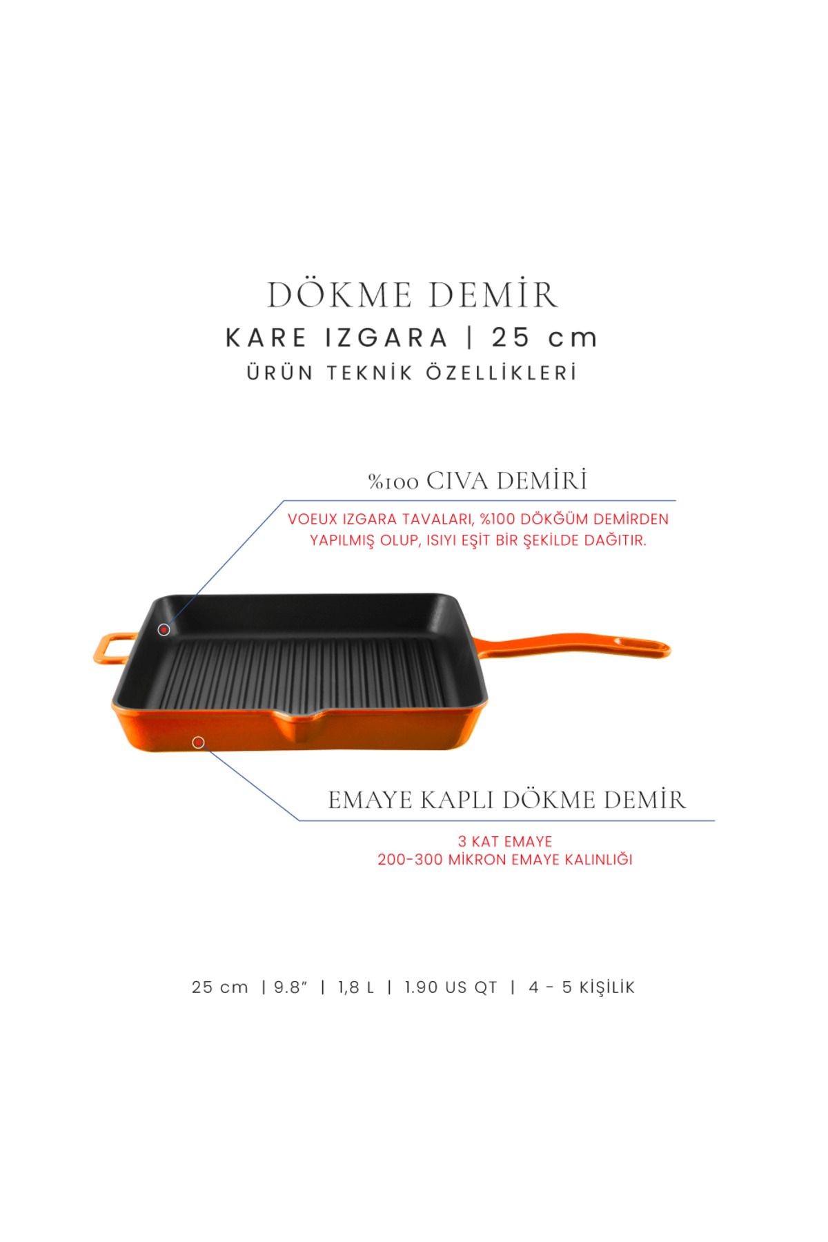 Voeux Amusant Döküm Kare Izgara Tava 25Cm