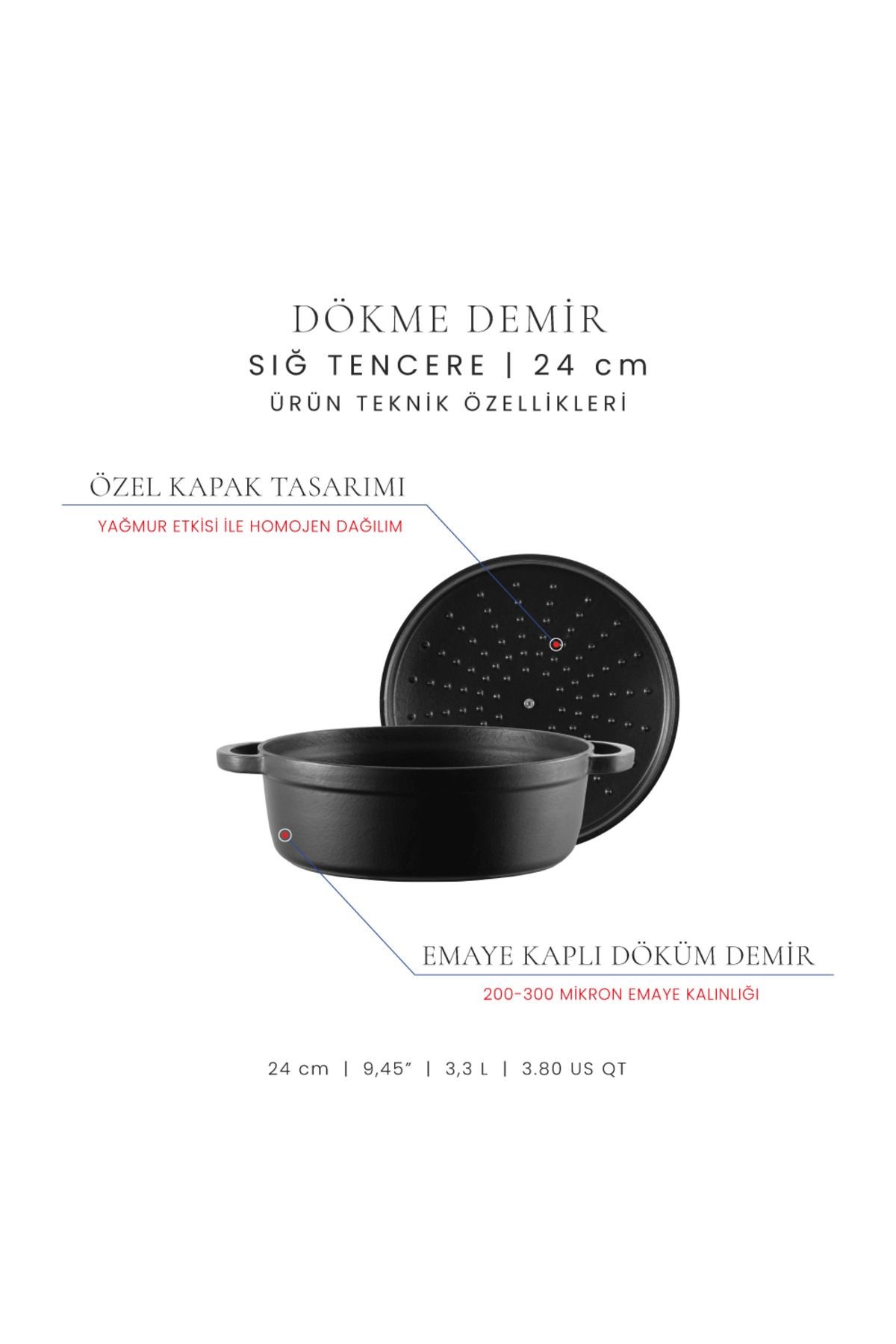 Voeux Elegance Döküm Sığ Tencere 24Cm