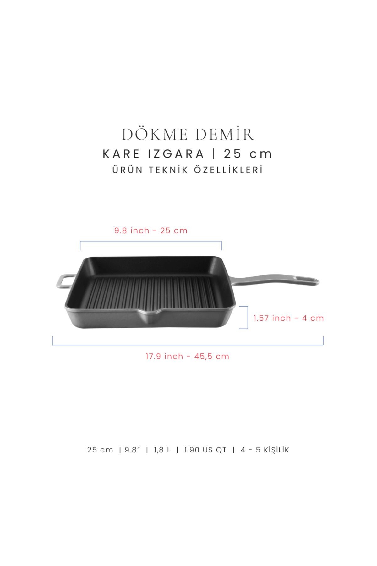 Voeux Gracieuse Döküm Kare Izgara Tava 25Cm