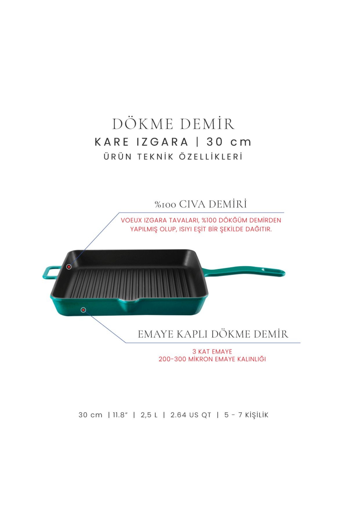 Voeux Profond Döküm Kare Izgara Tava 30Cm