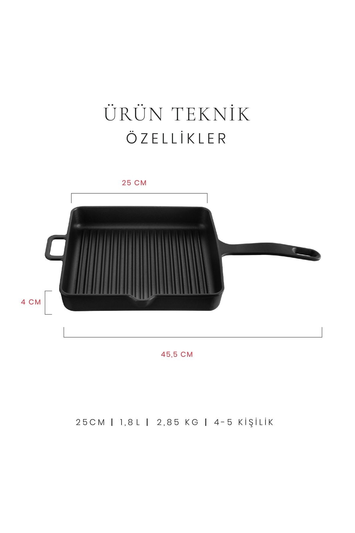 Voeux Elegance Döküm Kare Izgara Tava 25Cm