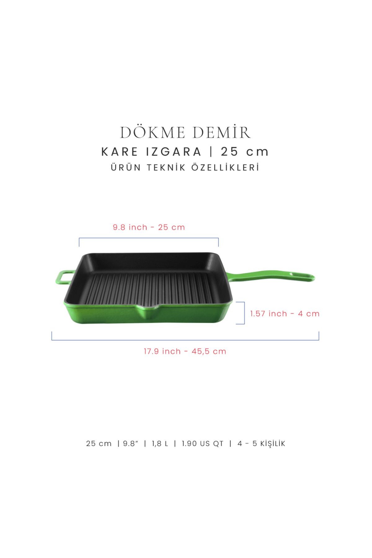 Voeux Forêt Döküm Kare Izgara Tava 25Cm
