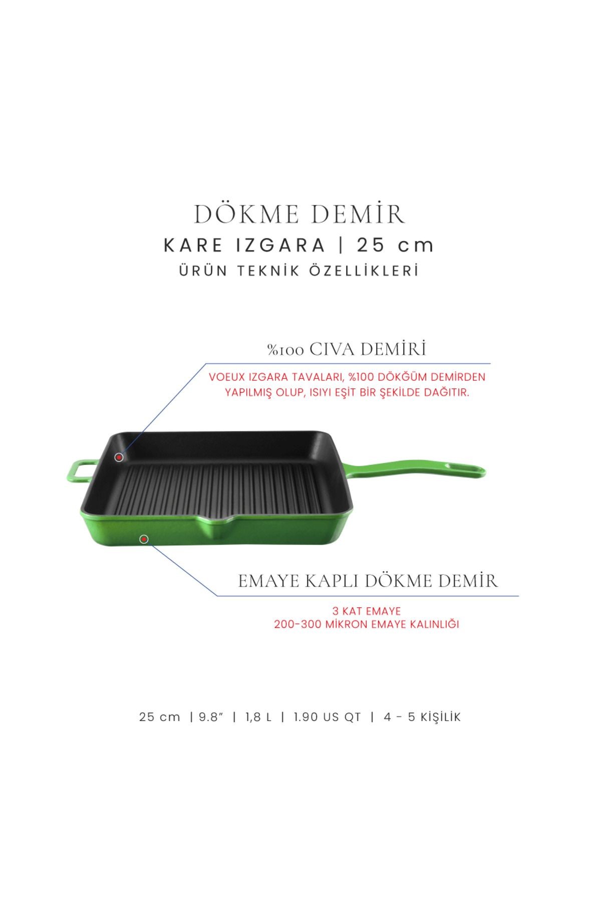 Voeux Forêt Döküm Kare Izgara Tava 25Cm