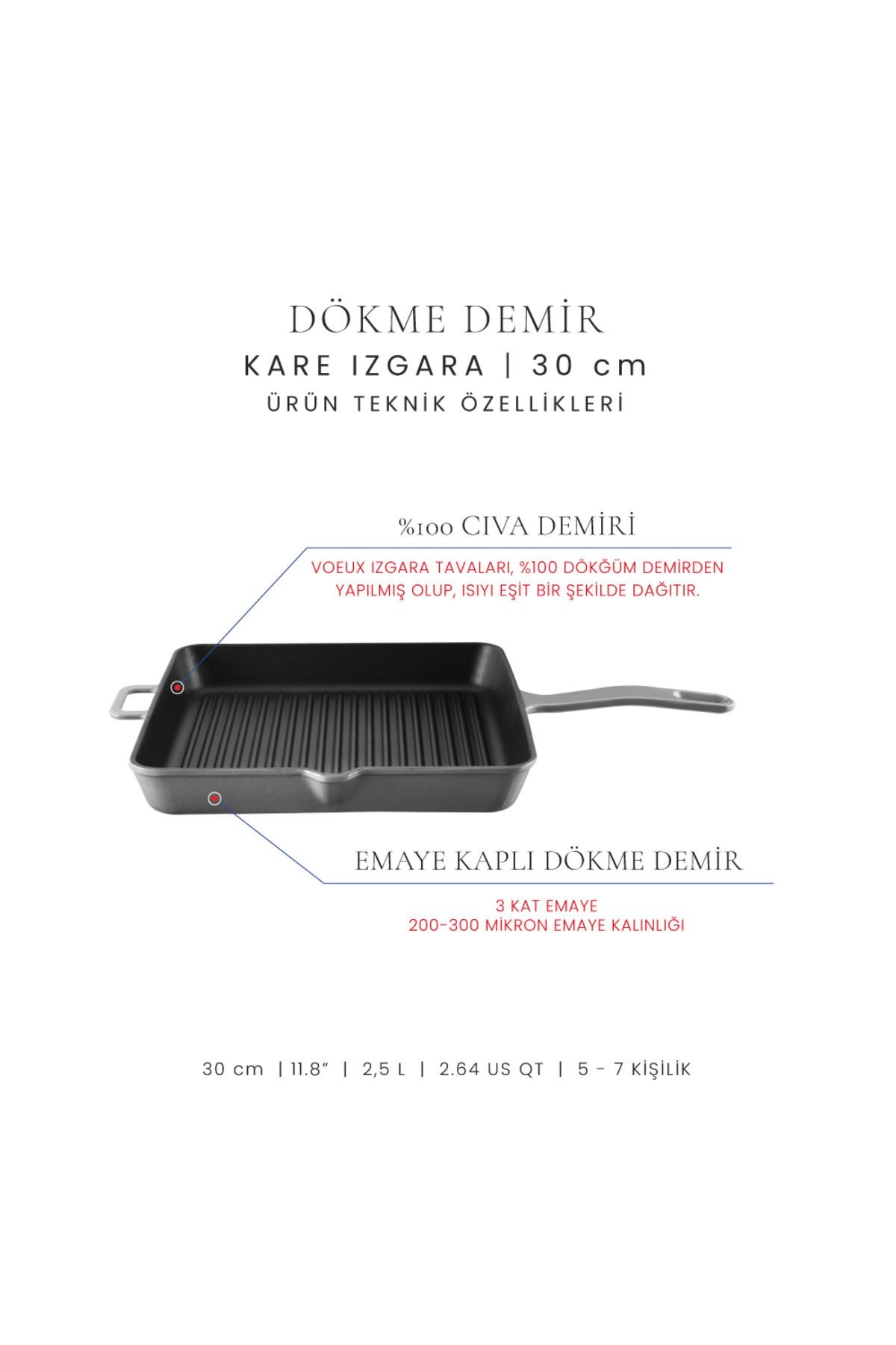 Voeux Gracieuse Döküm Kare Izgara Tava 30Cm