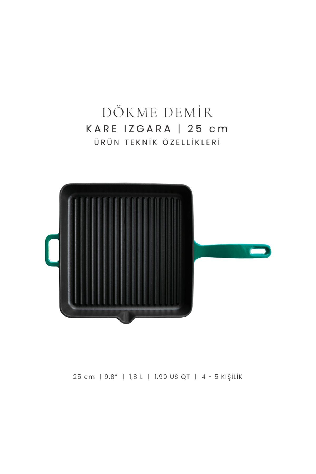 Voeux Profond Döküm Kare Izgara Tava 25Cm