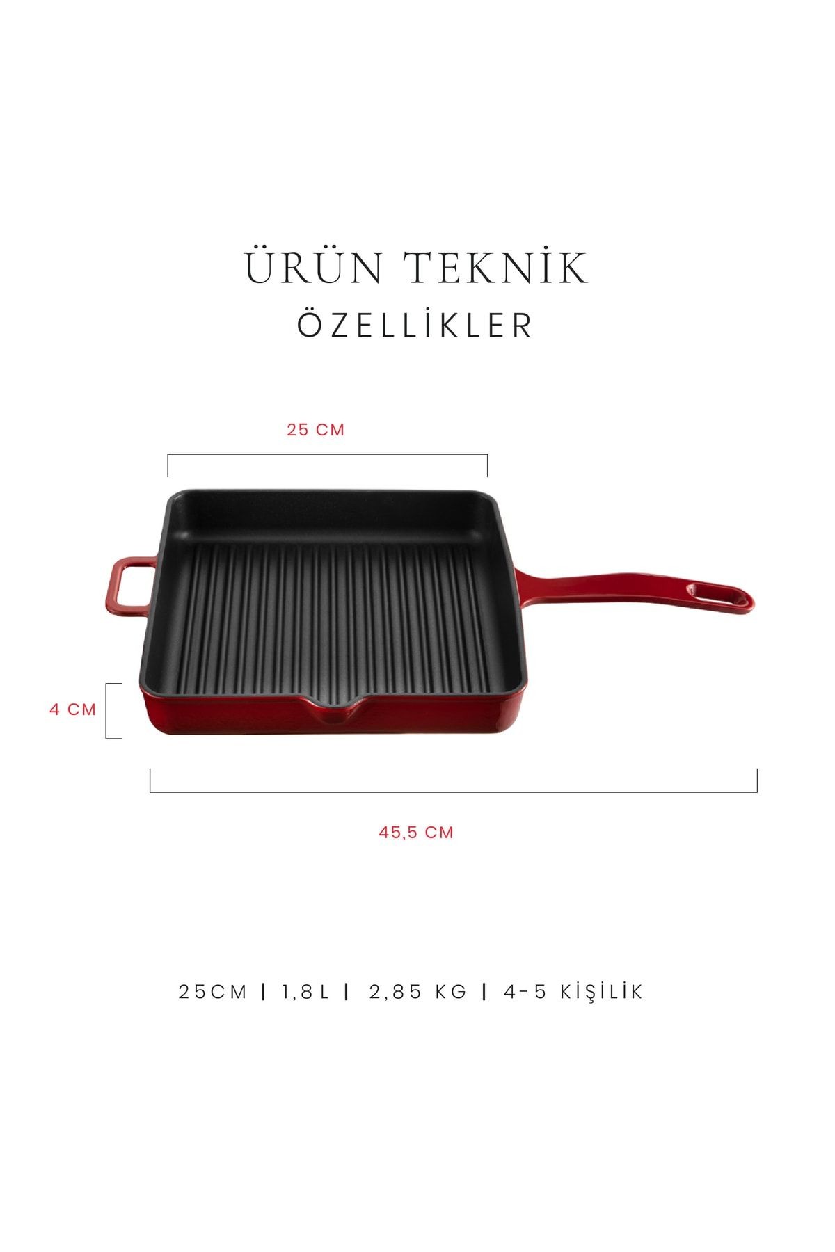 Voeux L'Amour Döküm Kare Izgara Tava 25Cm