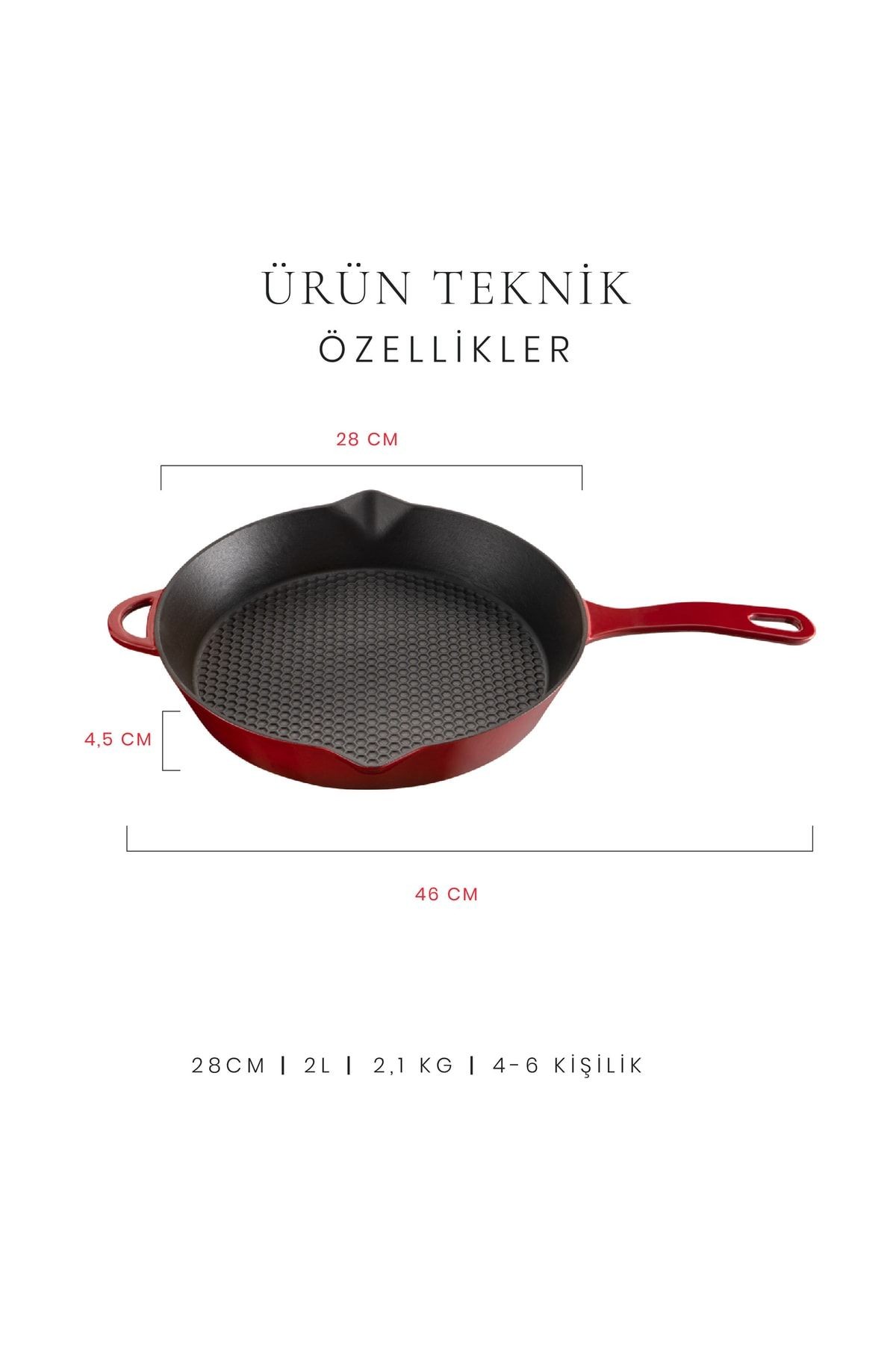 Voeux L'Amour Yardımcı Kulplu Döküm Düz Tava 28Cm