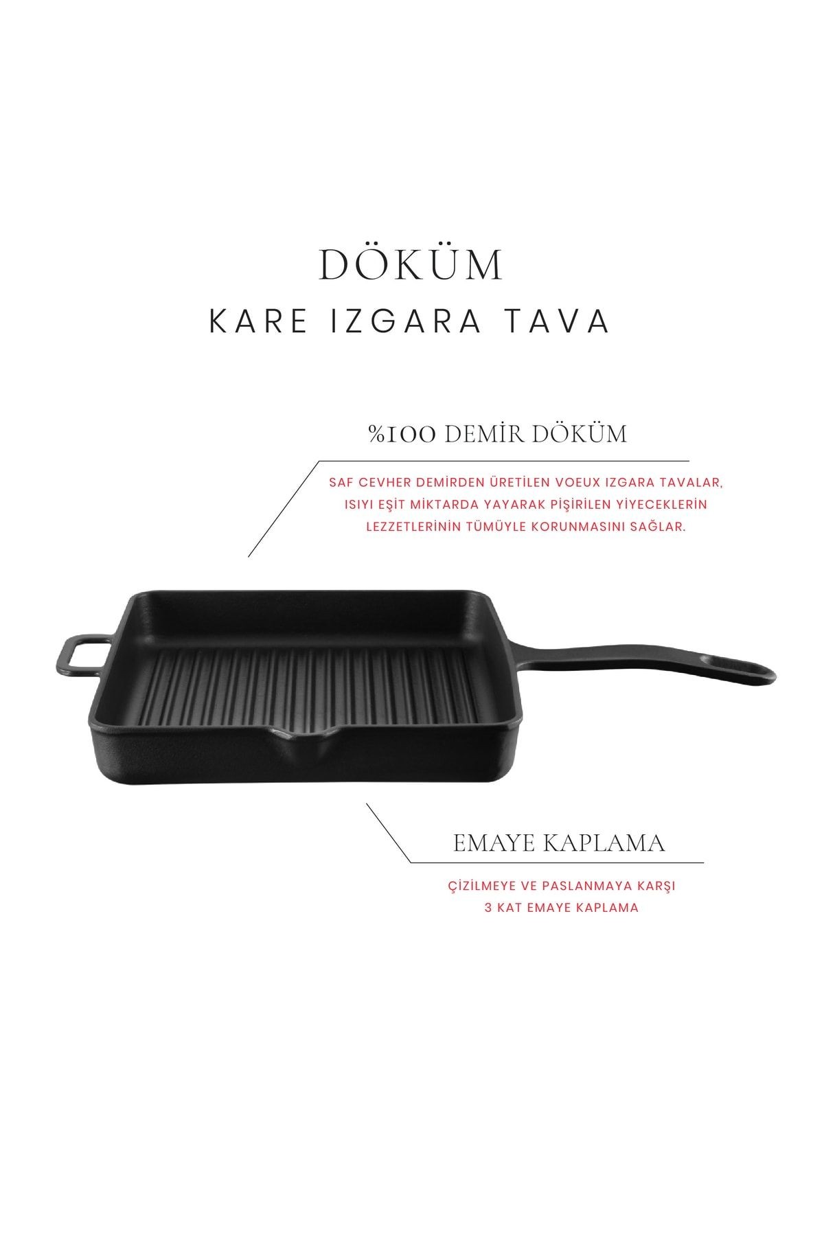 Voeux Elegance Döküm Kare Izgara Tava 25Cm