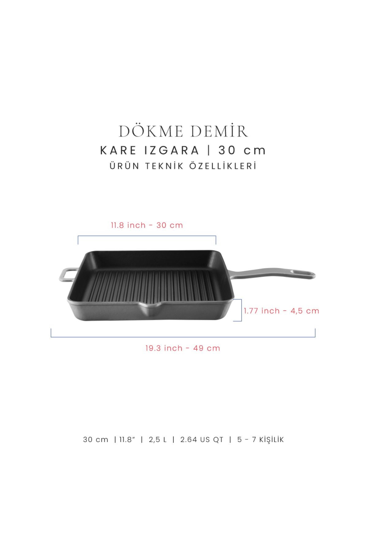 Voeux Gracieuse Döküm Kare Izgara Tava 30Cm