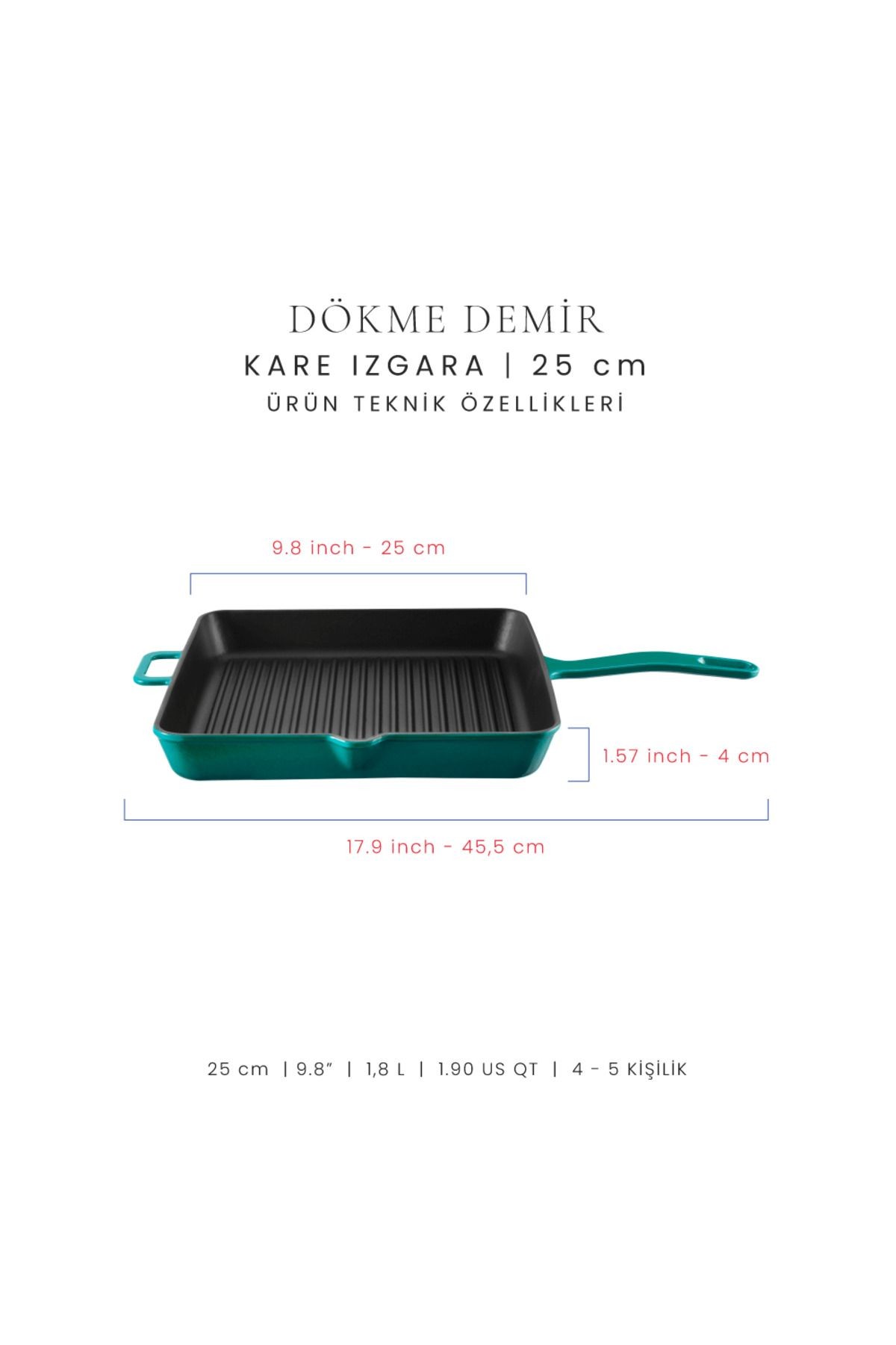 Voeux Profond Döküm Kare Izgara Tava 25Cm