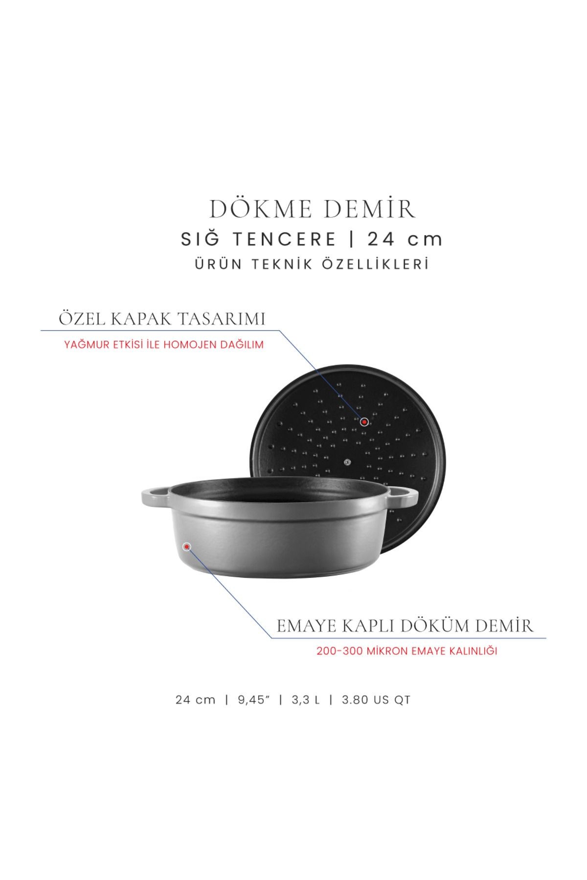 Voeux Gracieuse Döküm Sığ Tencere 24 Cm
