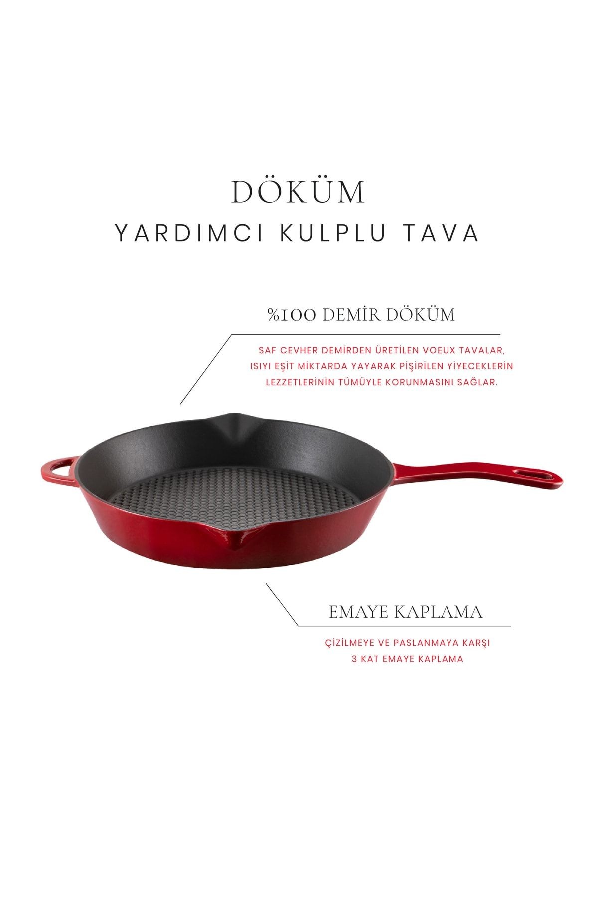 Voeux L'Amour Yardımcı Kulplu Döküm Düz Tava 28Cm