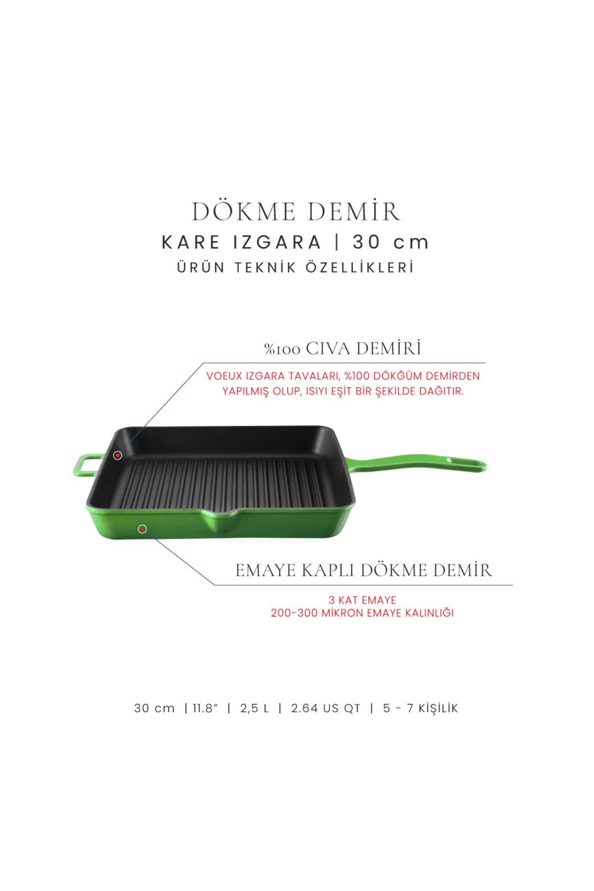 Voeux Forêt Döküm Kare Izgara Tava 30Cm