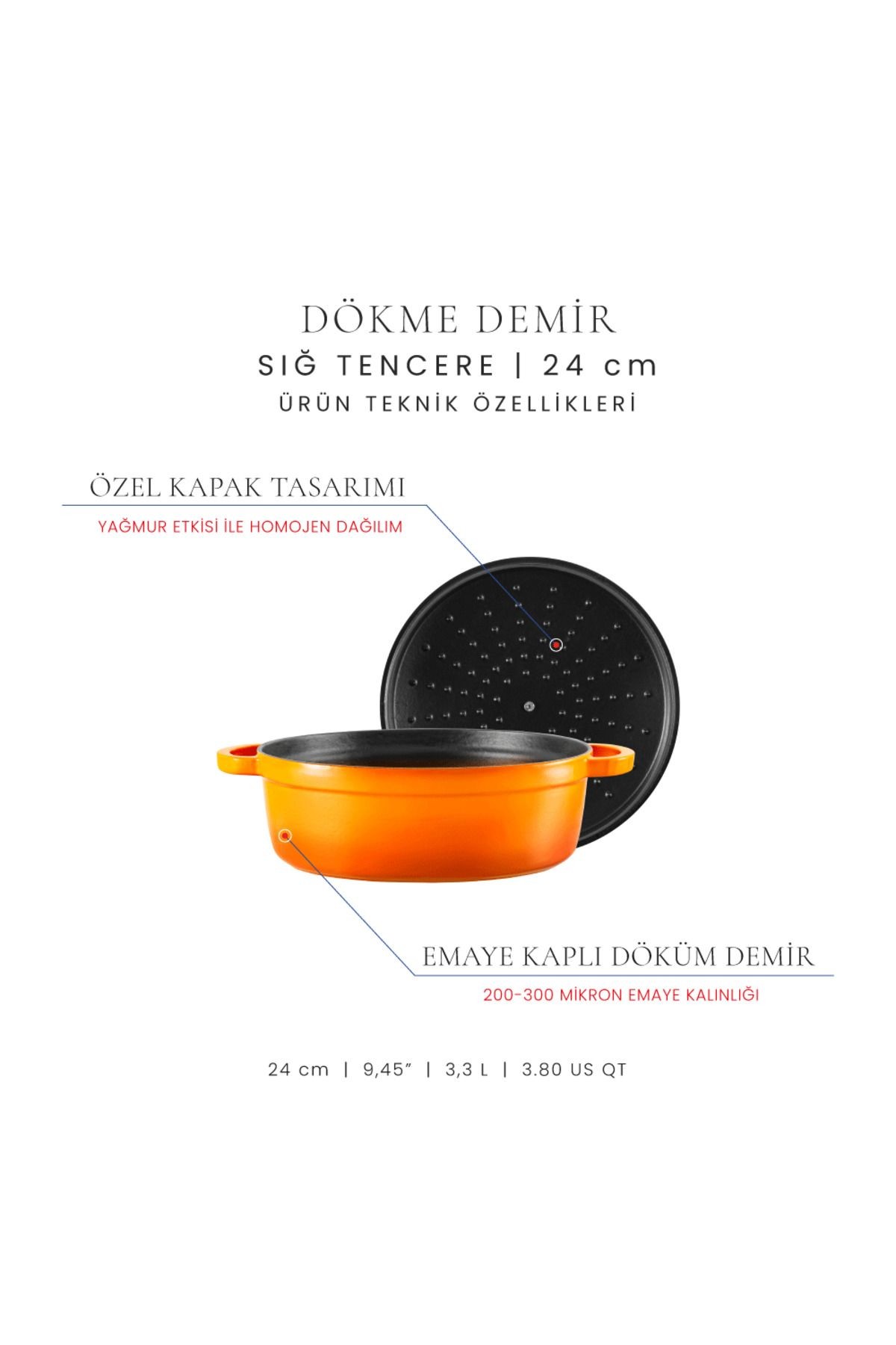 Voeux Amusant Döküm Sığ Tencere 24Cm