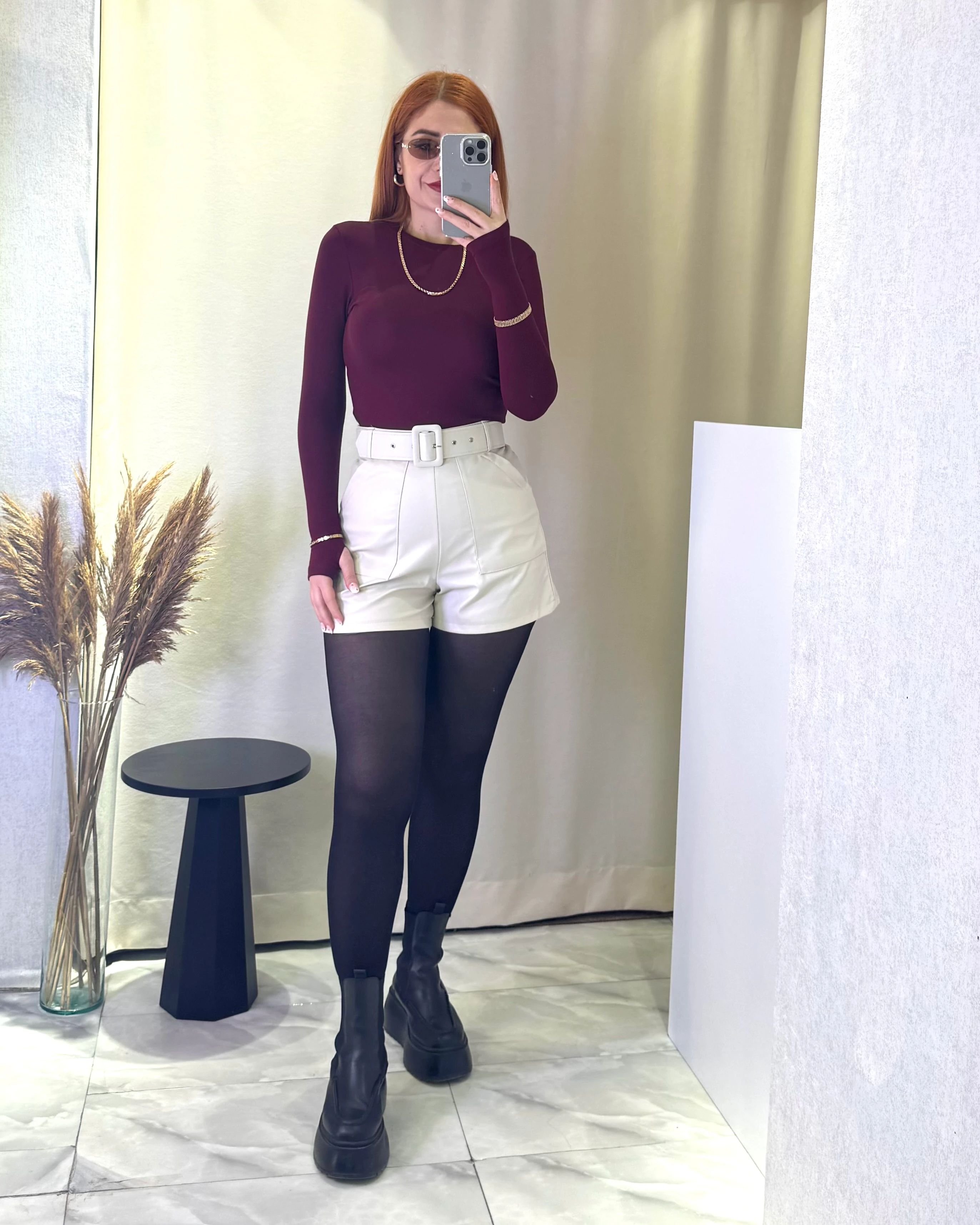 Modal Parmak Geçmeli Basic Yaka Bluz - bordo