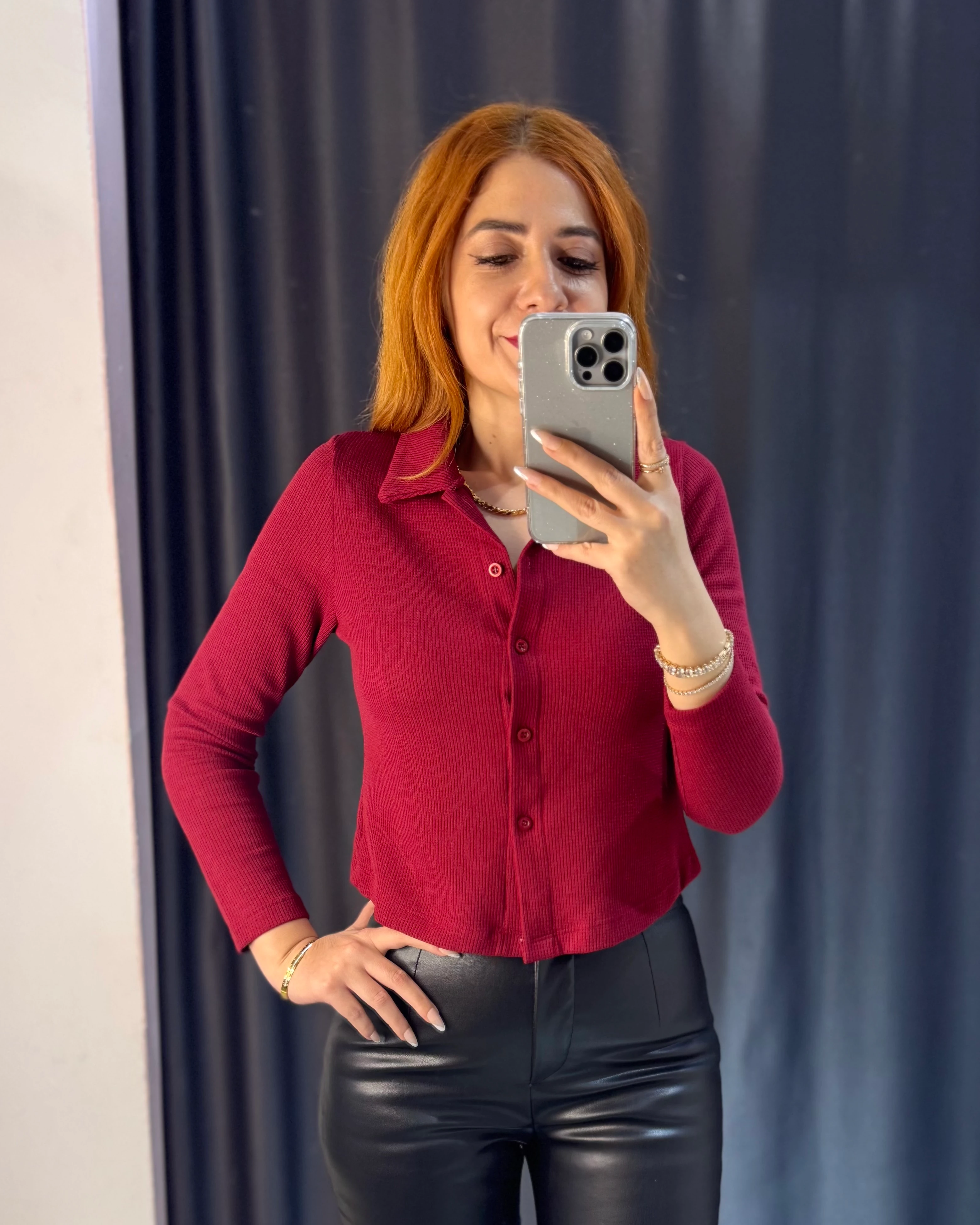 Polo Yaka Fit Triko - bordo