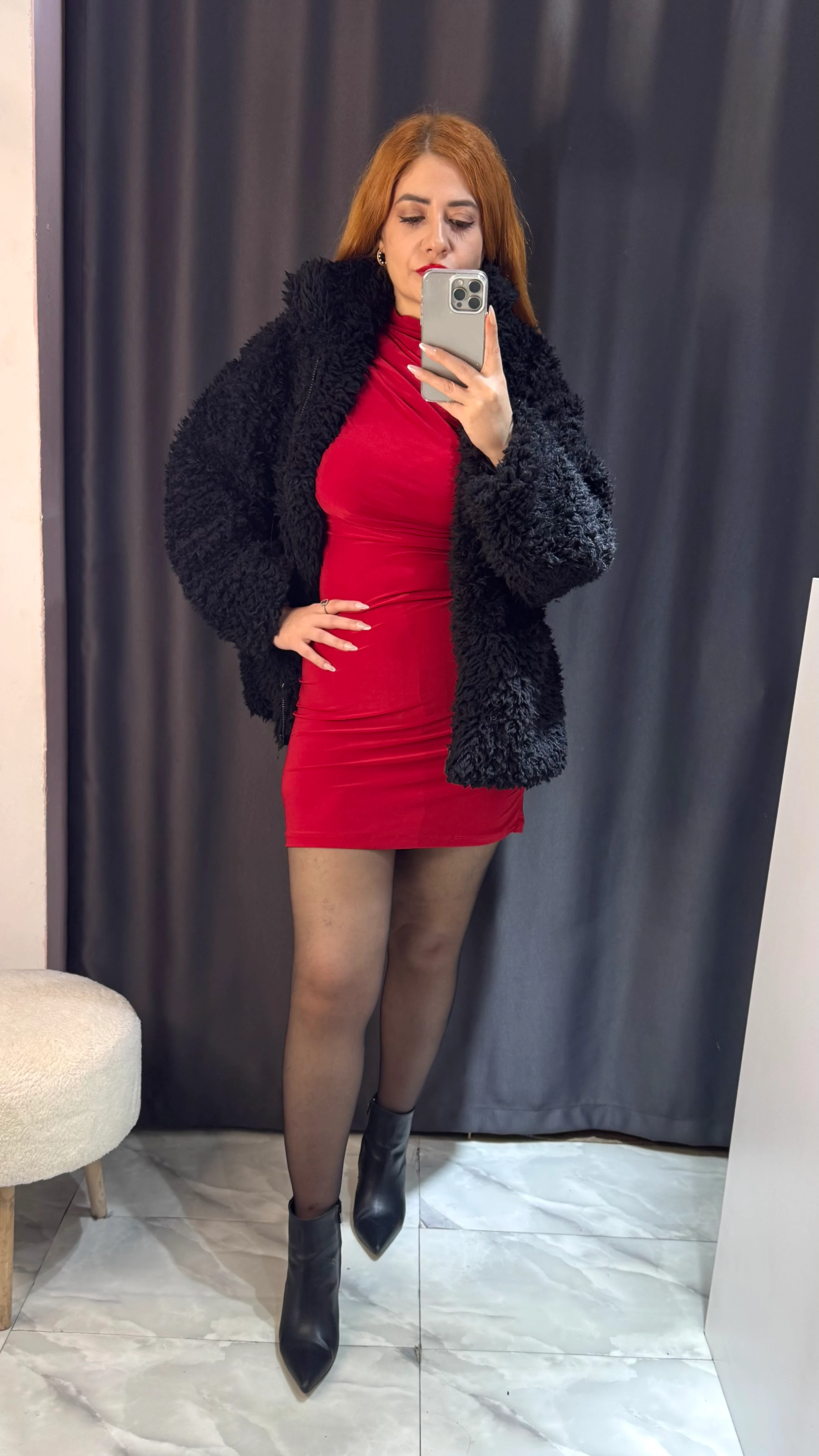 Drapeli Uzun Kollu Mini Elbise