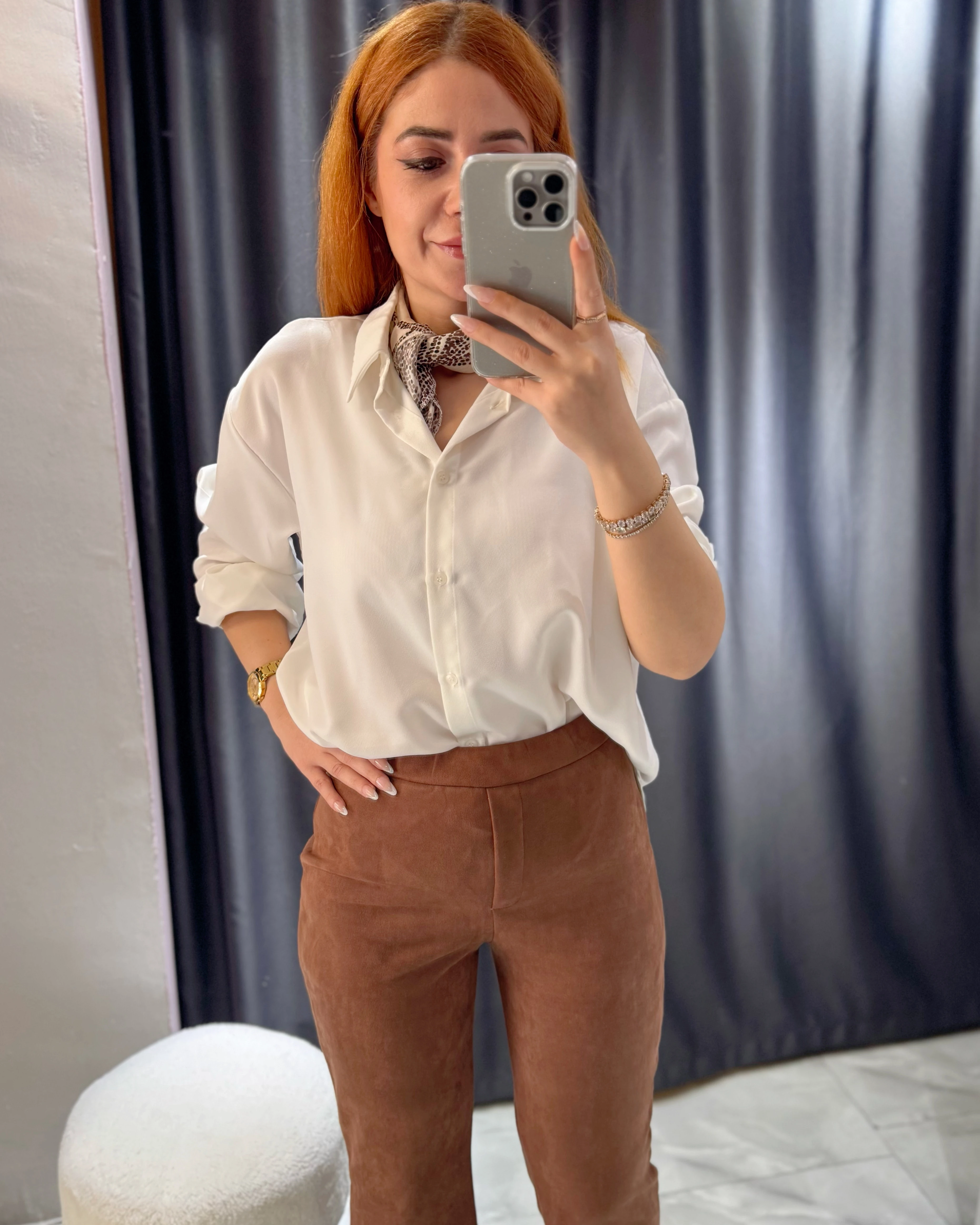 Kahverengi Süet Yandan Fermuarlı Pantolon