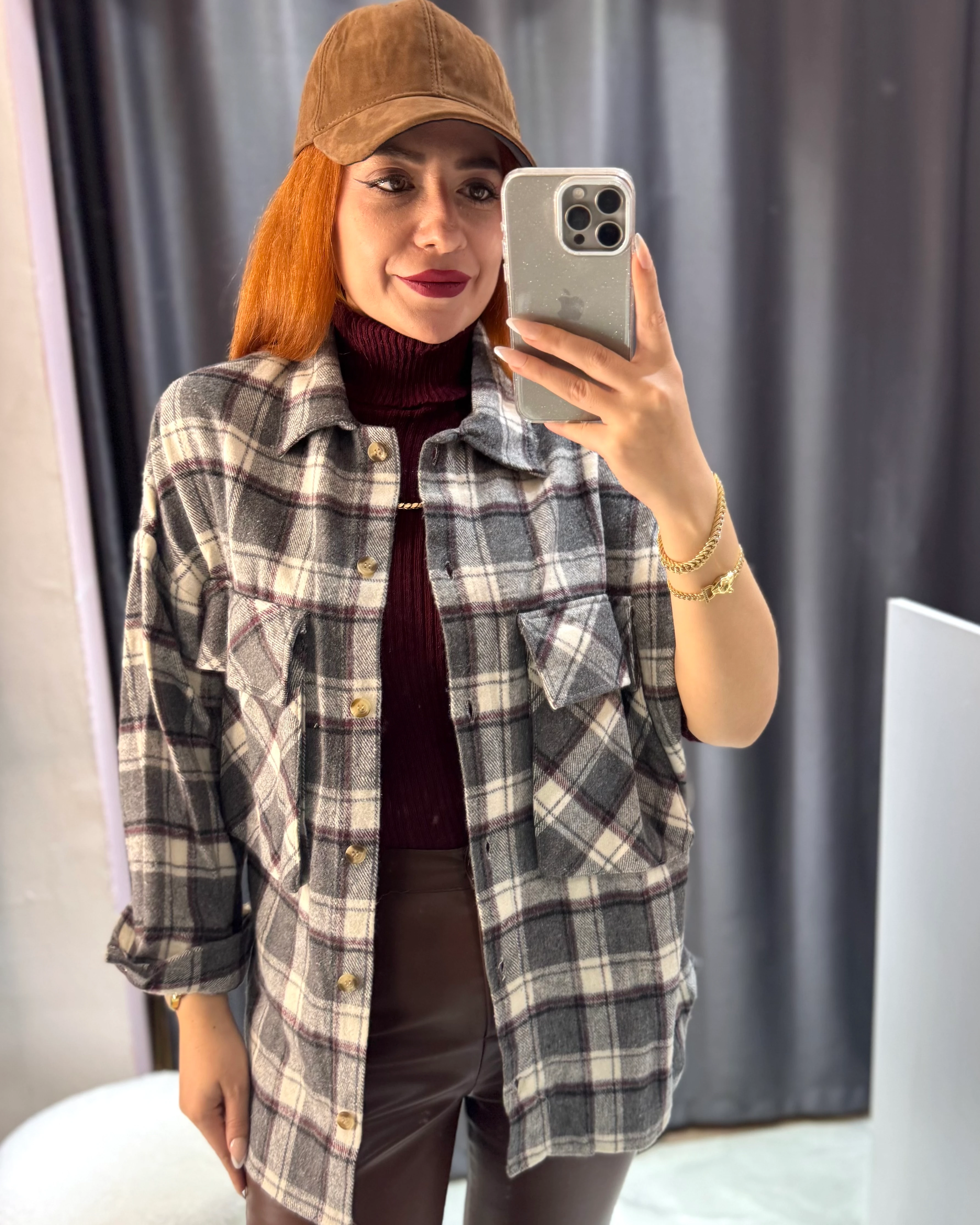 Ekose Oversize Gömlek Ceket