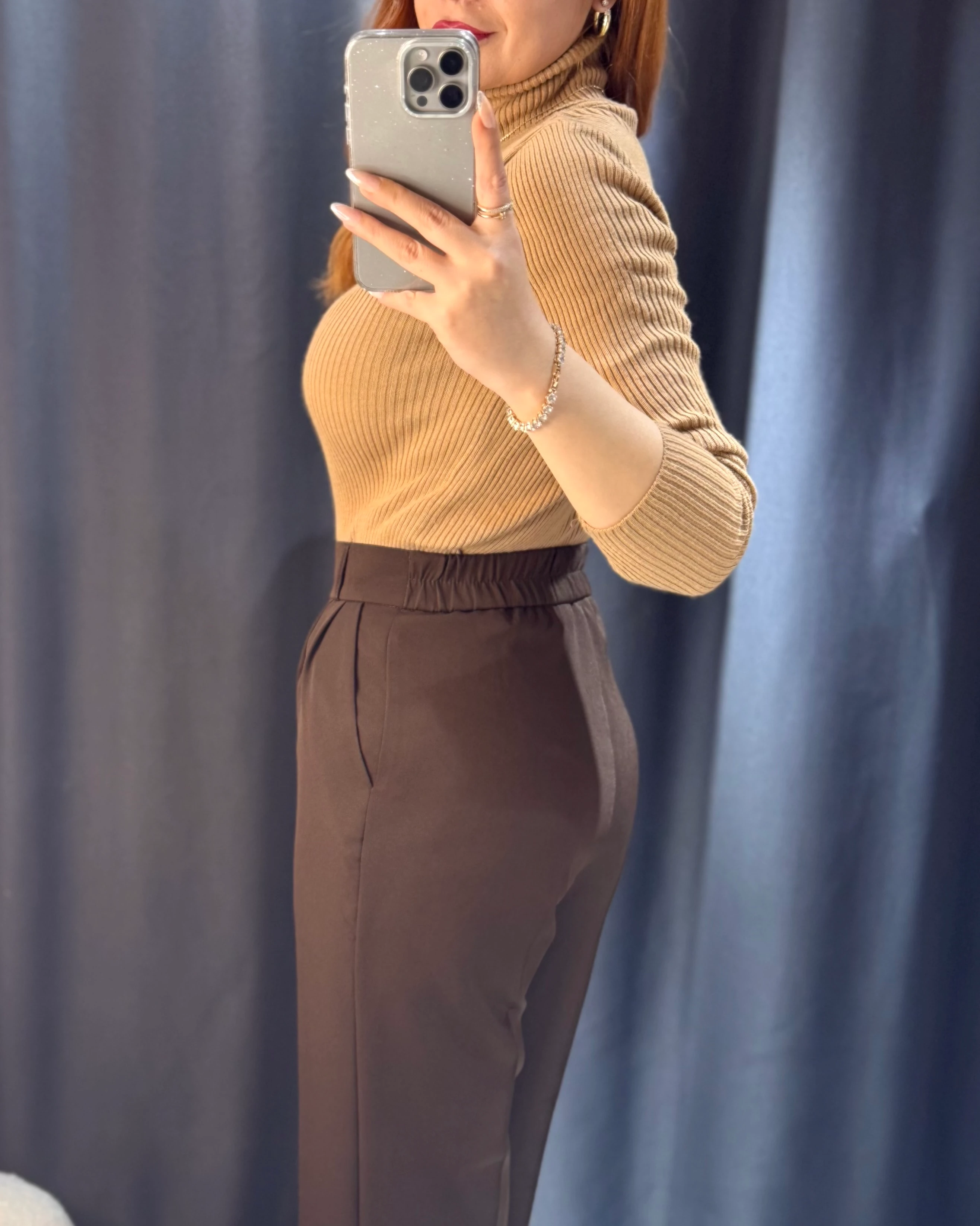 Kahverengi Beli Lastikli Palazzo Pantolon