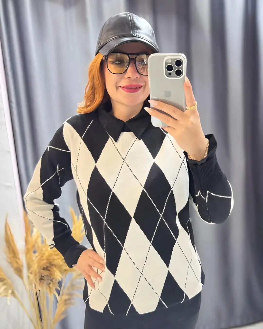 Baklava Desenli Triko Kazak 