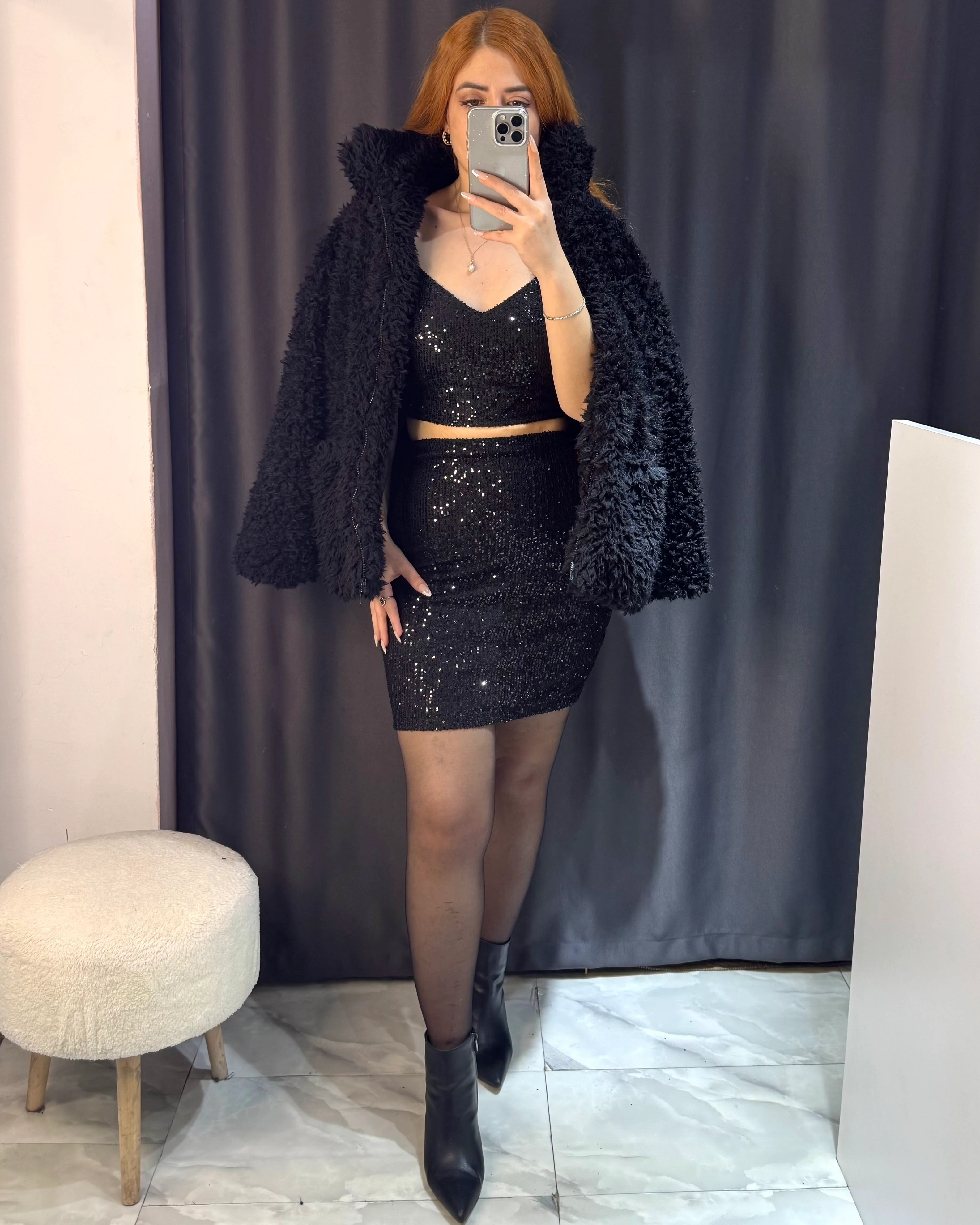 Pul Payet Mini Etek - siyah