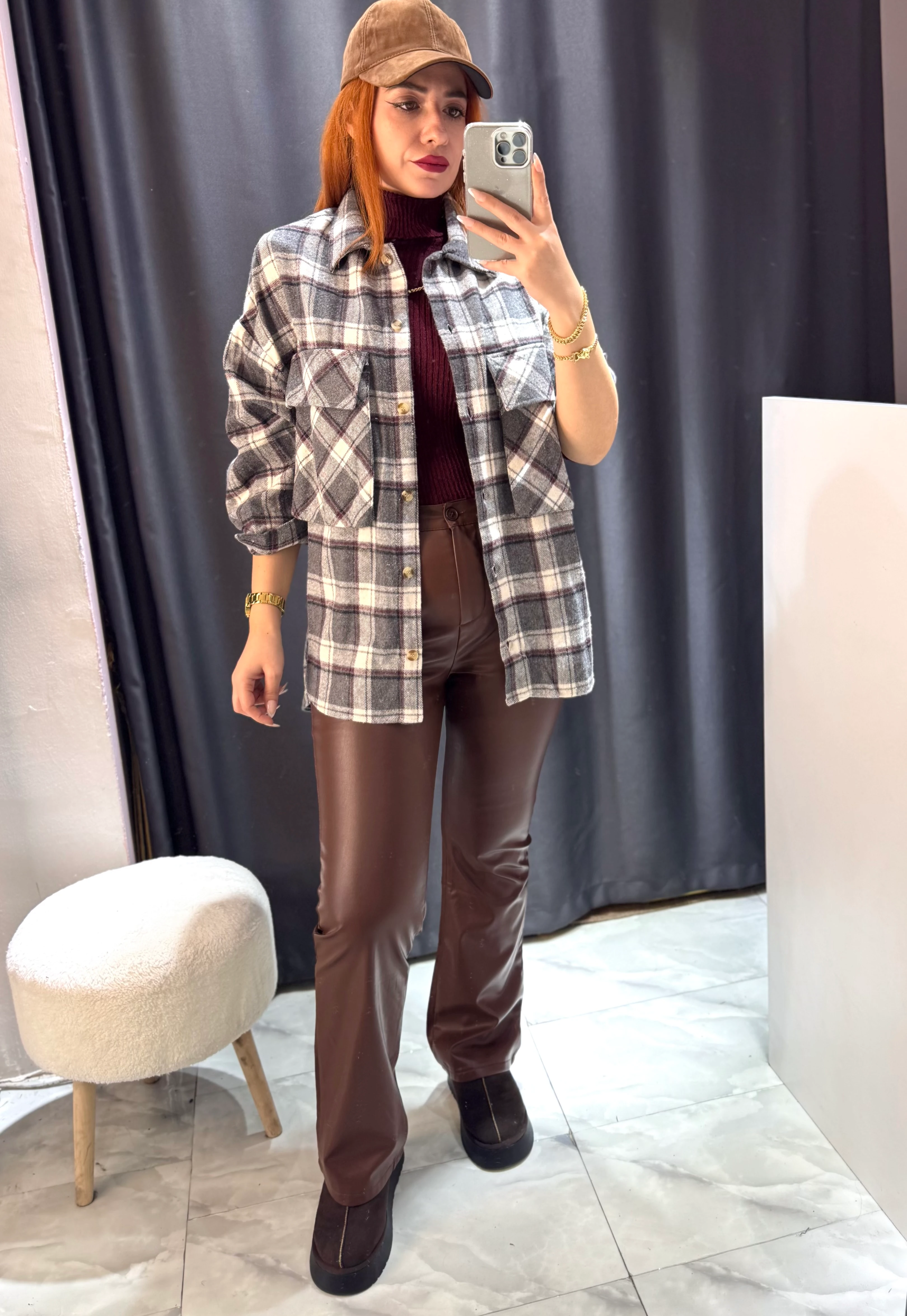 Ekose Oversize Gömlek Ceket