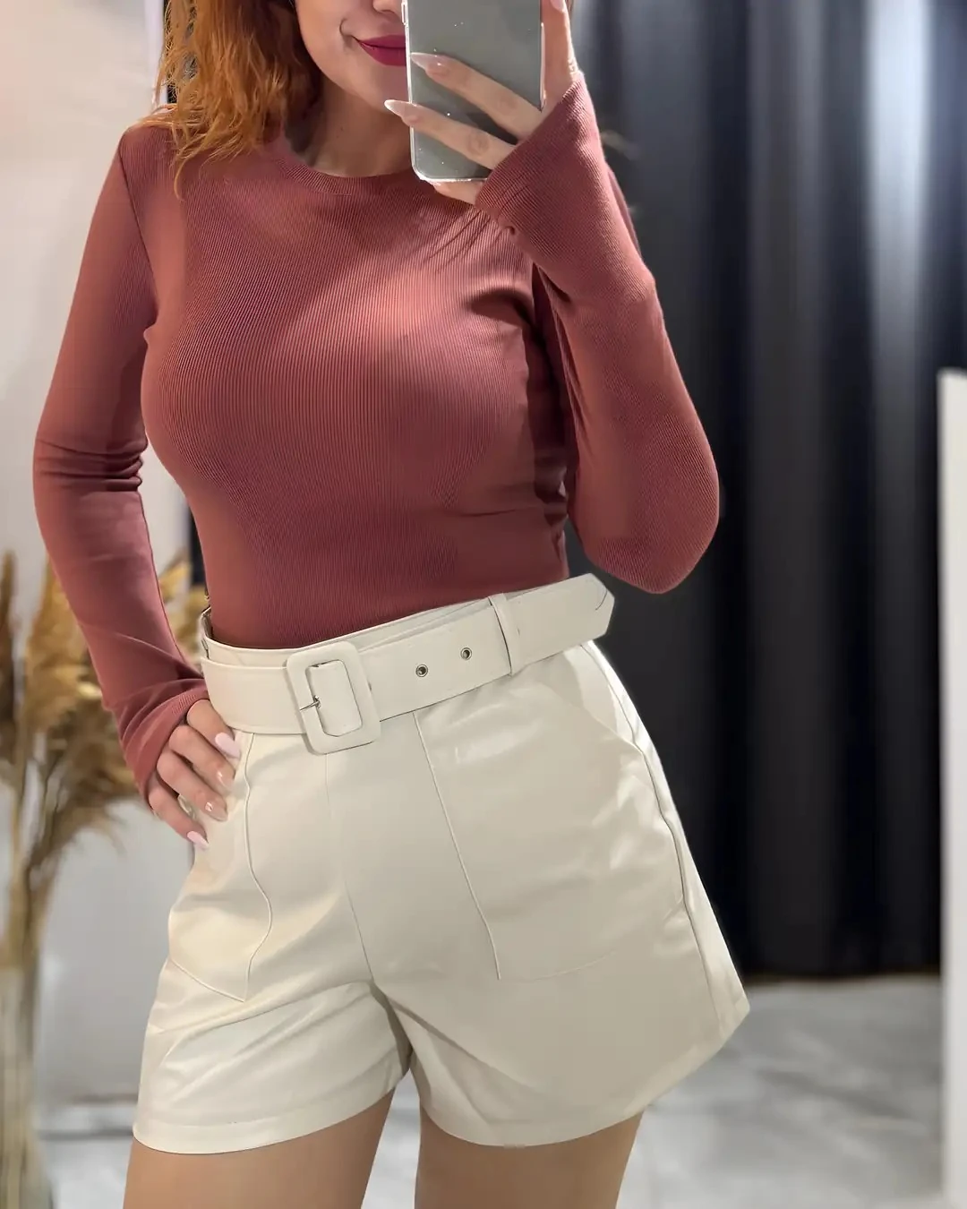 Siyah Parmak Geçmeli Basic Body - kiremit