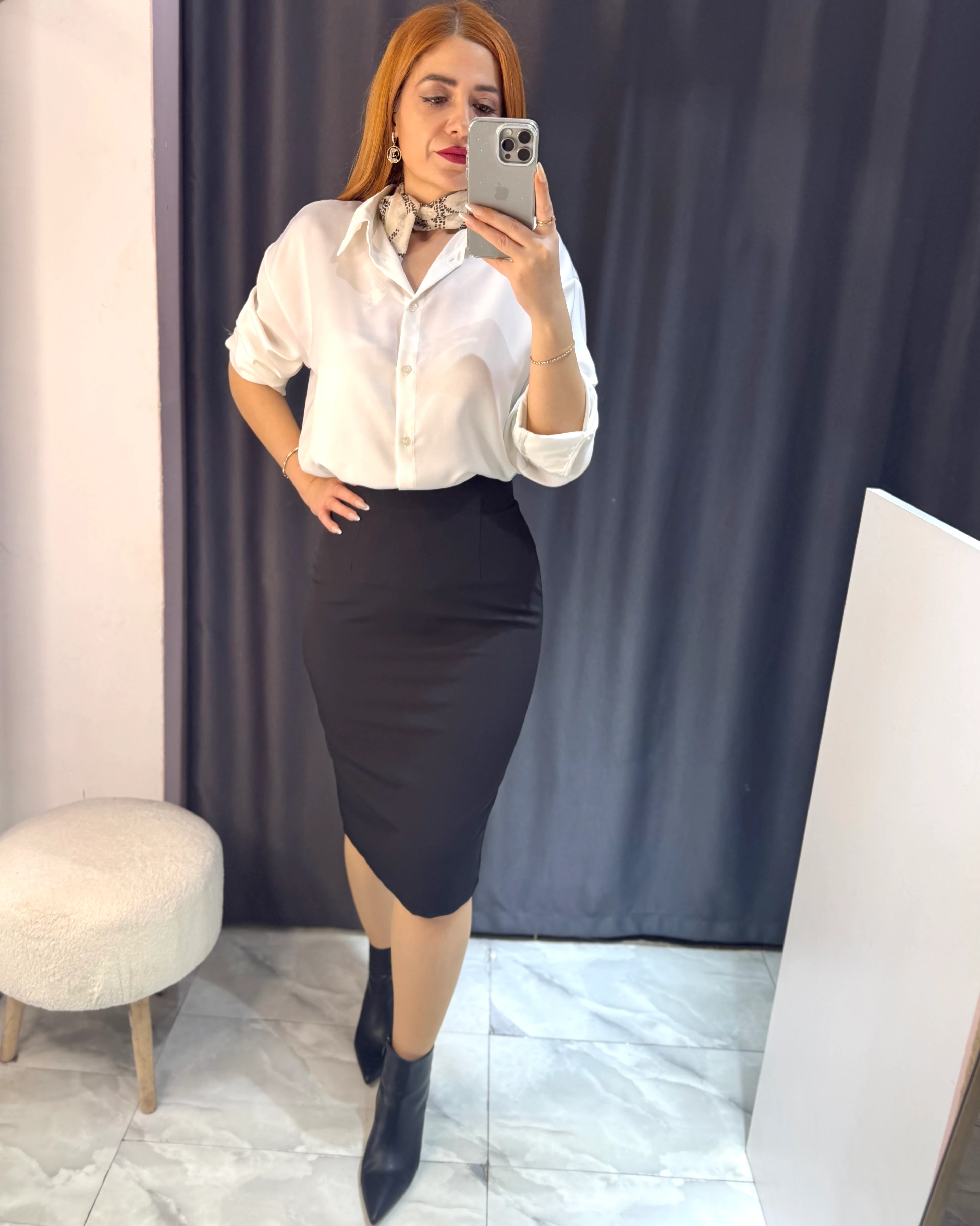 Yüksek Bel Kalem Etek - siyah