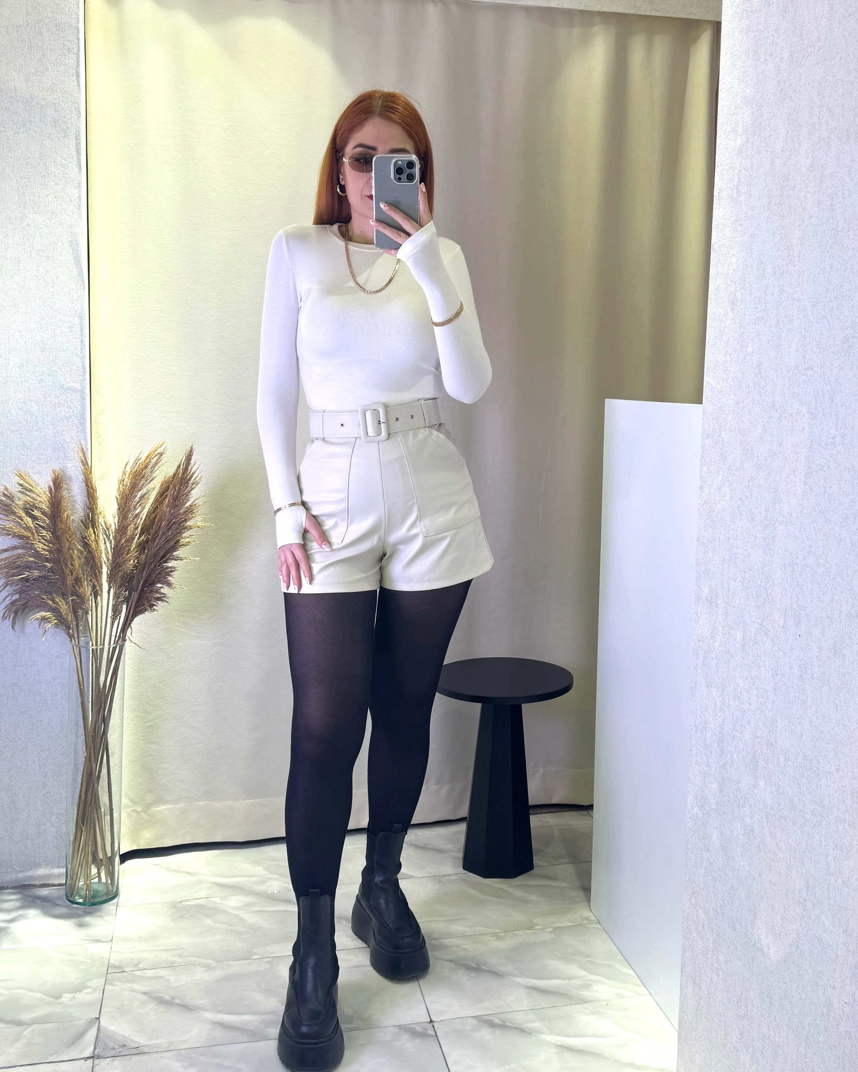 Modal Parmak Geçmeli Basic Yaka Bluz - krem