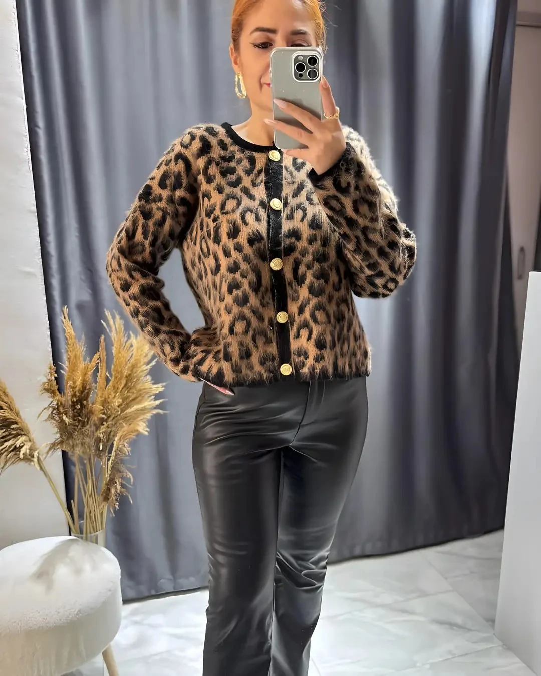 Deri Görünümlü İçi Şardonlu Yüksek Bel Pantolon