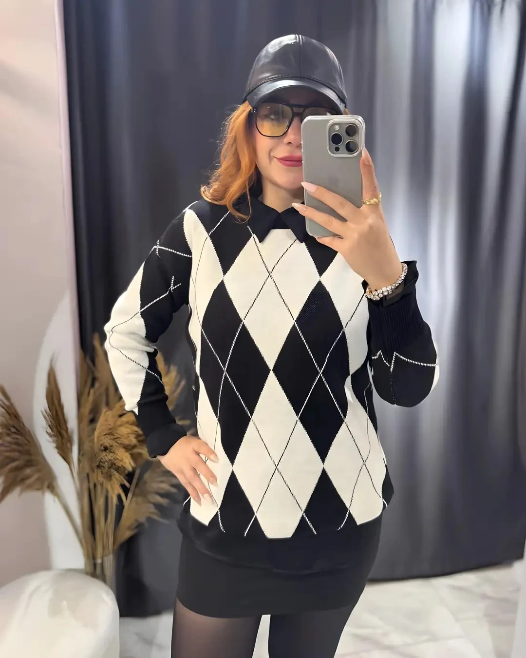 Baklava Desenli Triko Kazak 