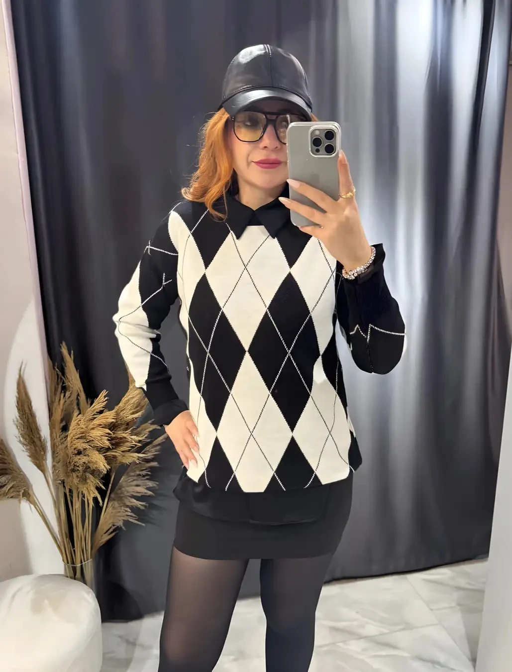 Baklava Desenli Triko Kazak 