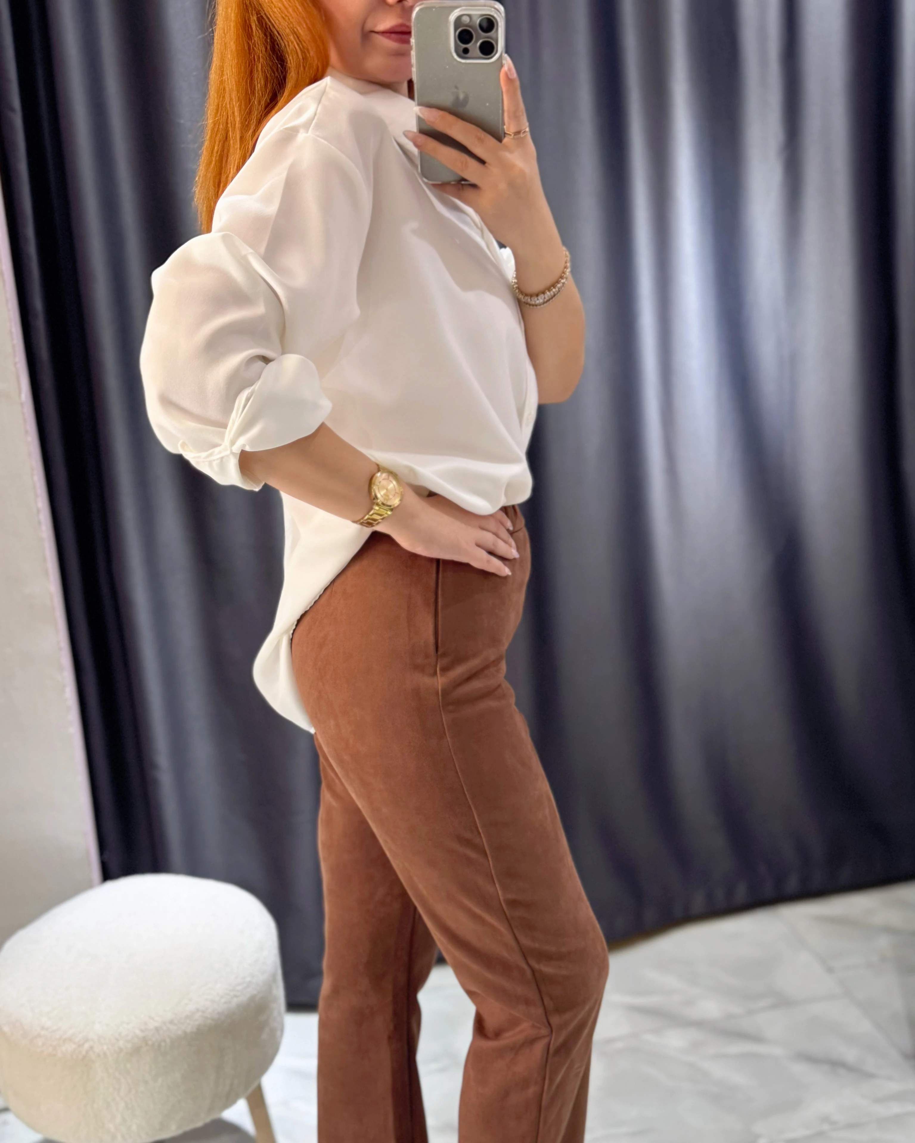 Kahverengi Süet Yandan Fermuarlı Pantolon