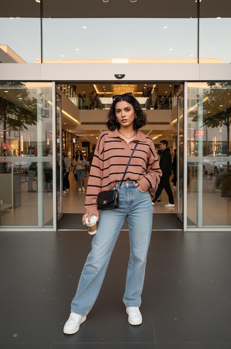 ZR-Çizgili Polo Yaka Triko - somon