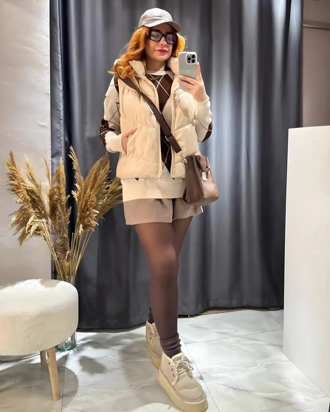 Baklava Desenli Triko Kazak  - kahverengi