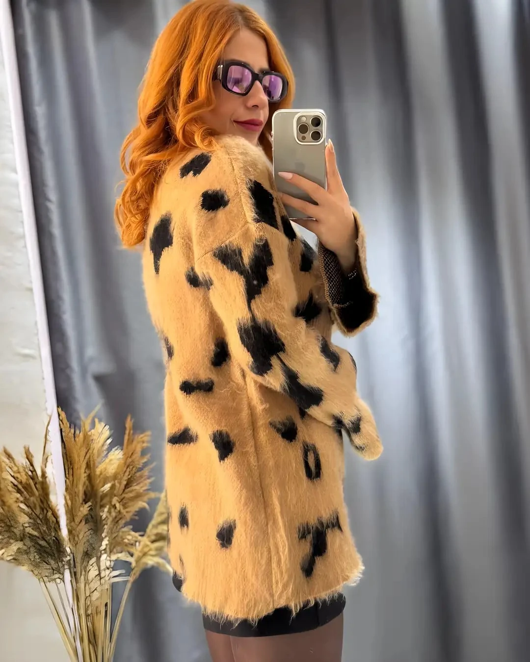 Leopar Desenli Tüylü Kazak